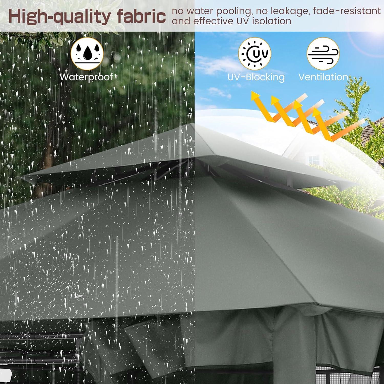 HOTEEL 10x20 Gazebo on Clearance, Outdoor Gazebo Tent with Mosquito Netting and Ventilated Double Flat Roof, Easy Set up Canopy Tent with Stable Metal Frame for Patio, Khaki (Upgraded 2.0)