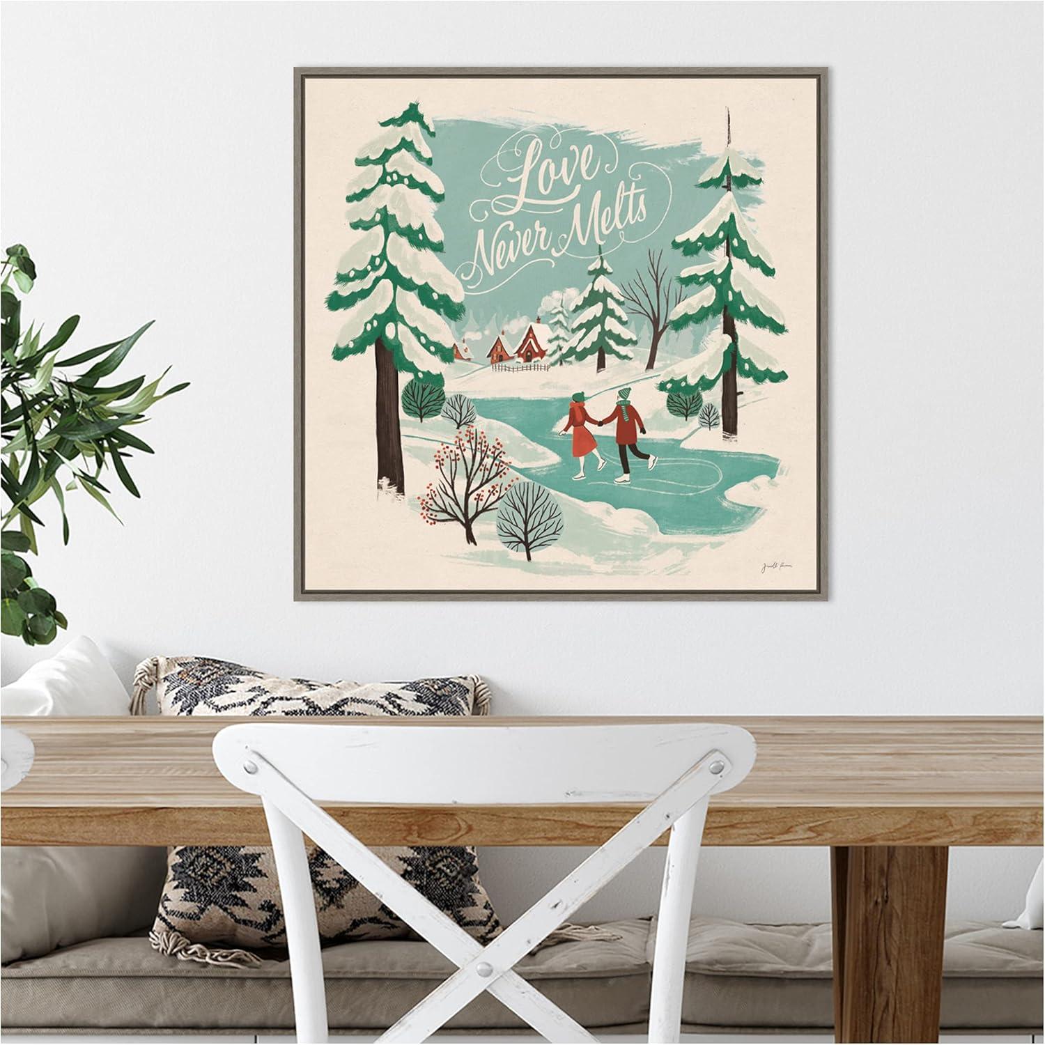 22" x 22" Winter Bliss V Ice Skating Framed Wall Canvas - Amanti Art