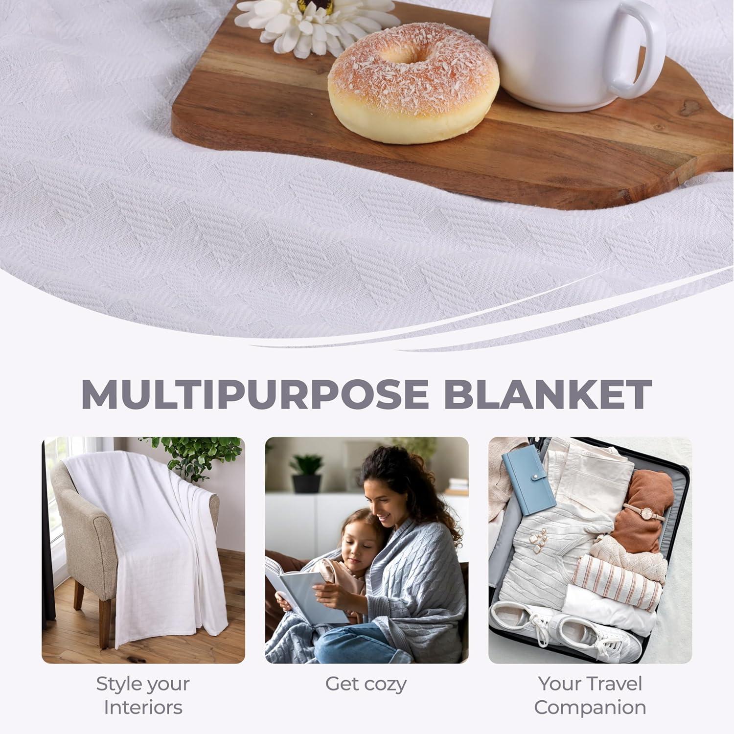 Superior Basketweave All-Season Cotton Blanket, Throw (Non-Standard), White