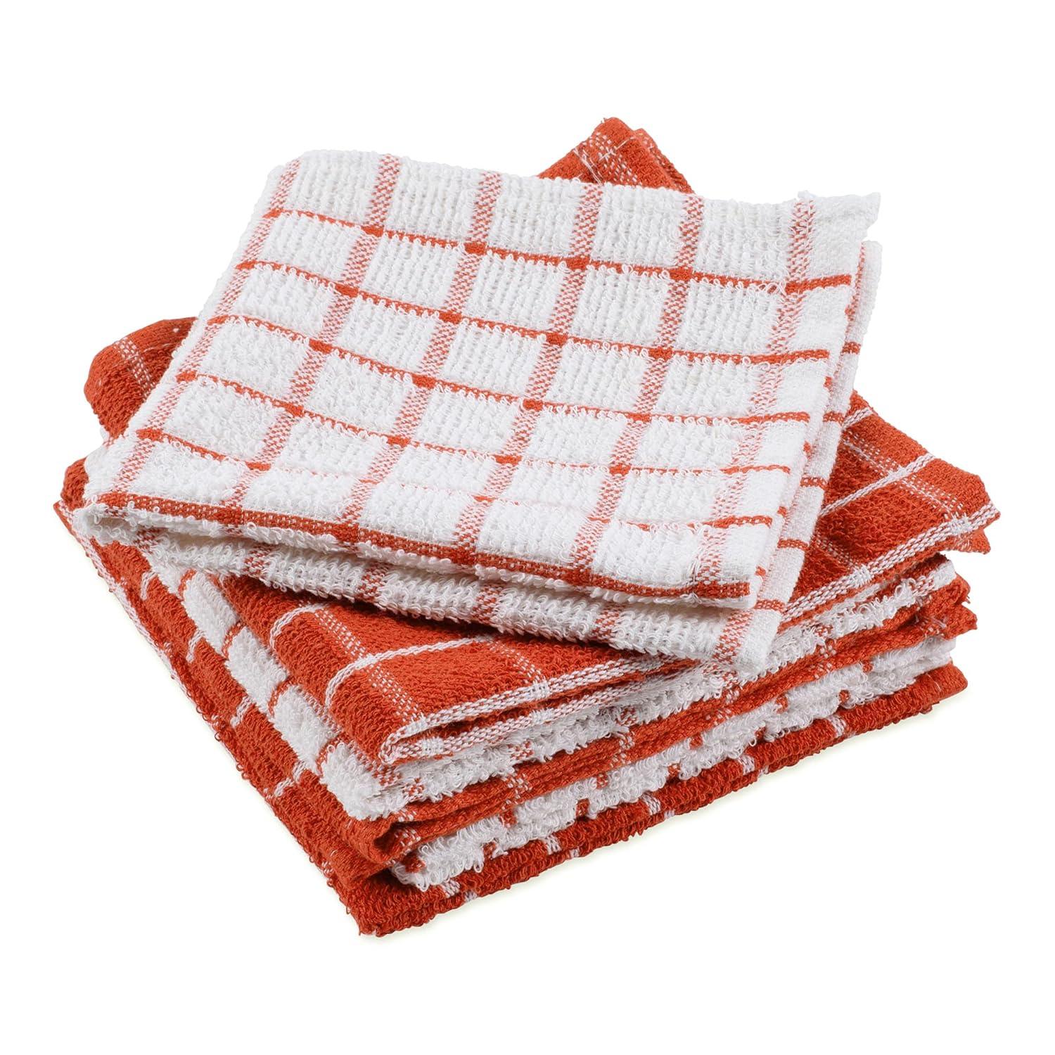 Spice Orange and White Cotton Terry Dishcloth Set, 12x12, 6 Piece