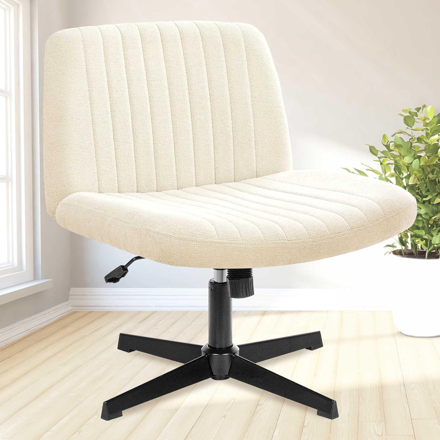 NEO CHAIR Criss Cross Legged Home Office Desk Vanity Armless Chair No Wheels Swivel, Beige