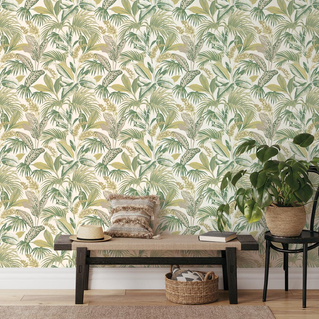 Tempaper & Co.® Havana Palm Removable Peel and Stick Wallpaper, Tropical Green, 28 sq. ft.: Vinyl Botanical Leaf Design