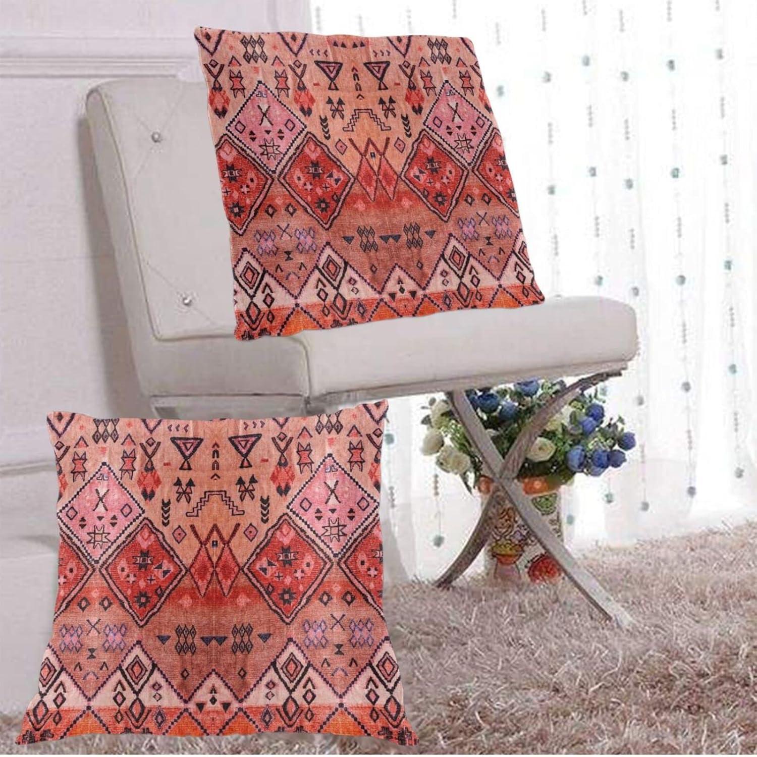 Set of 2 Throw Pillow Cover Boho Farmhouse Oriental Traditional Moroccan Style Throw Pillow Case Soft Velvet Decorative Home Decor Living Room Cushion Case for Bed Couch Car 18x18 Inch