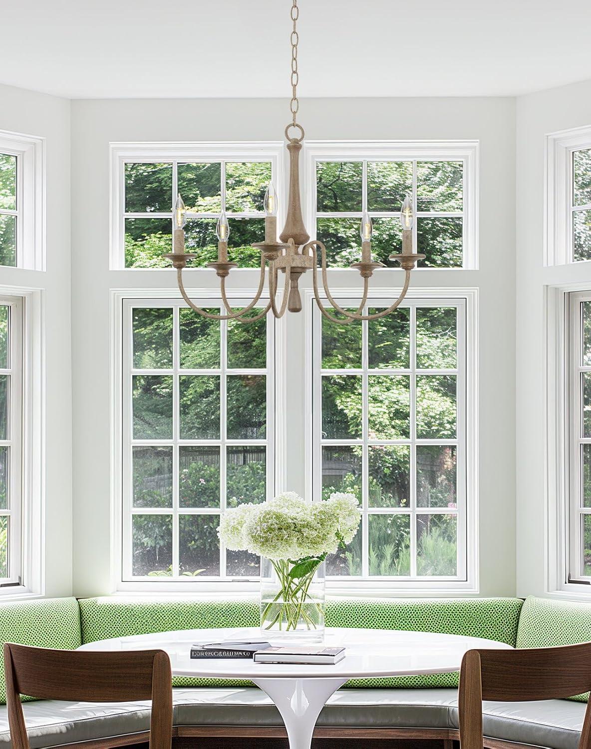 Kira Home Sherbrooke 24" 5-Light French Country Chandelier, Adjustable Height, Smoked Cedar Finish