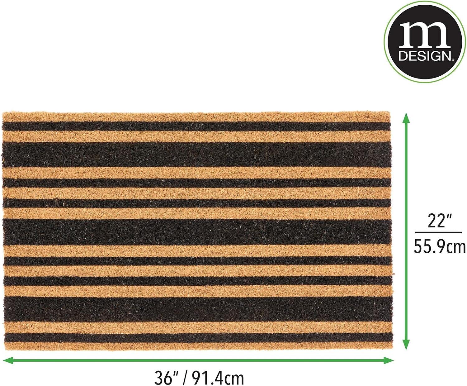 Elegant Natural Coir 36"x22" Outdoor Doormat with Non-Slip Backing - Black Stripe