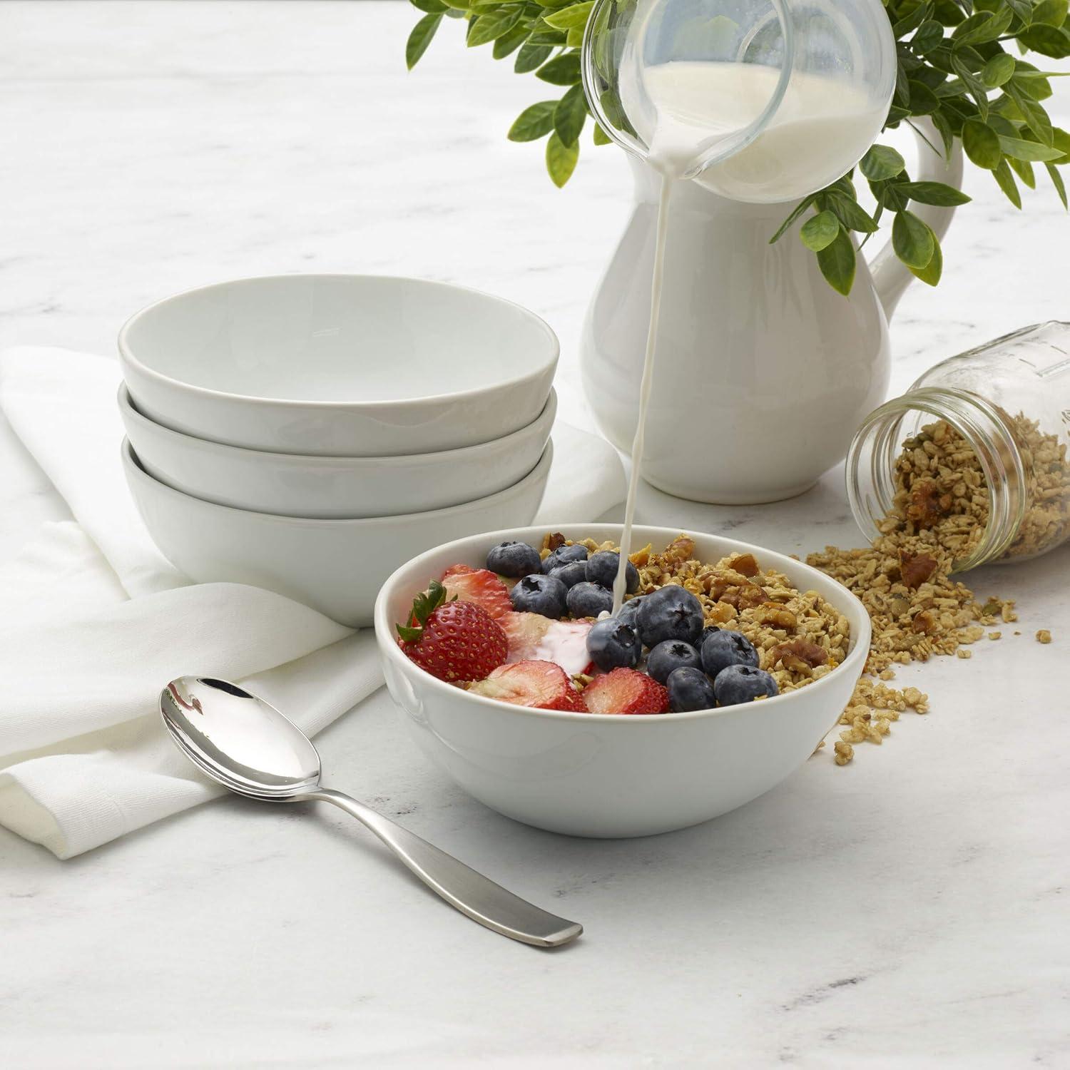 White Ceramic 21 Ounce Soup and Cereal Bowls, Set of 4