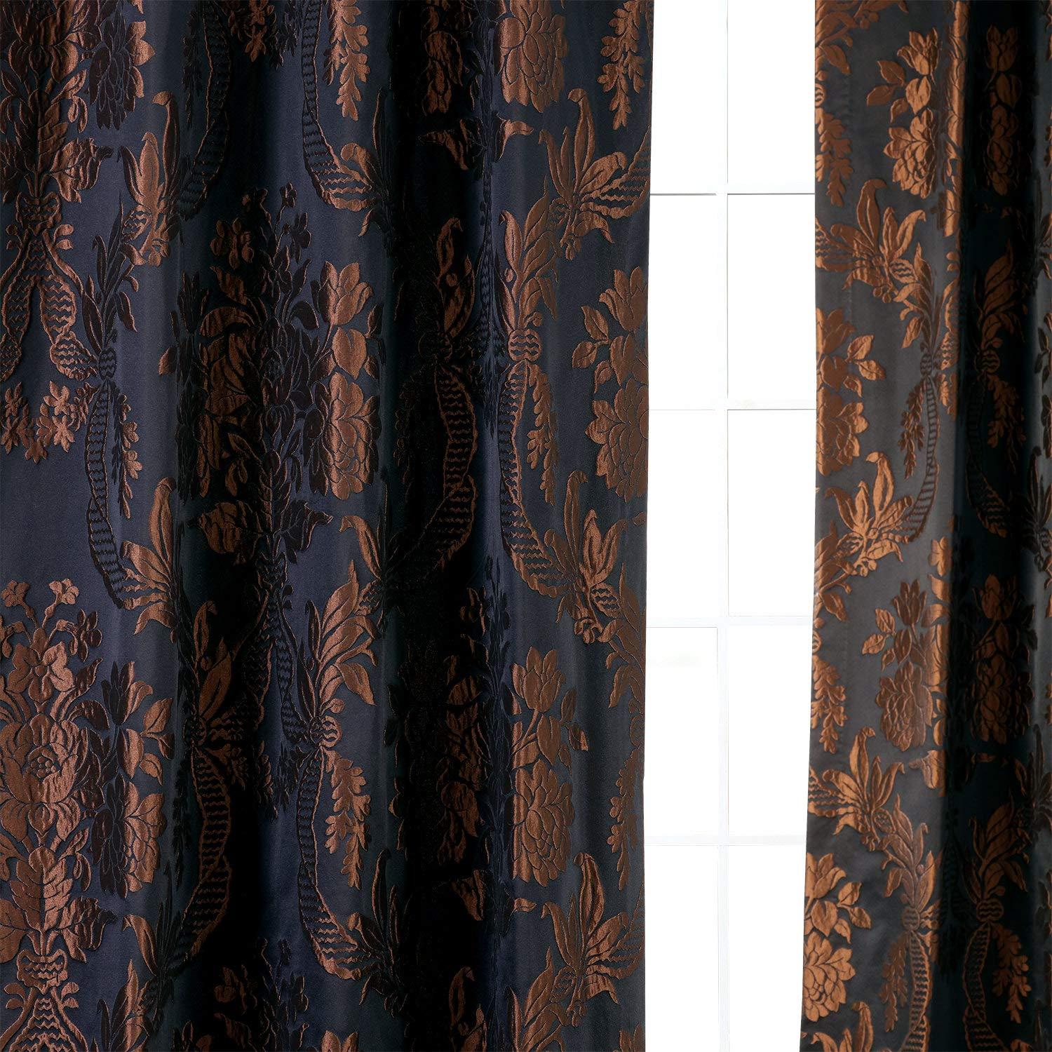 Black and Copper Faux Silk Room-Darkening Curtain Panel, 120" x 50"