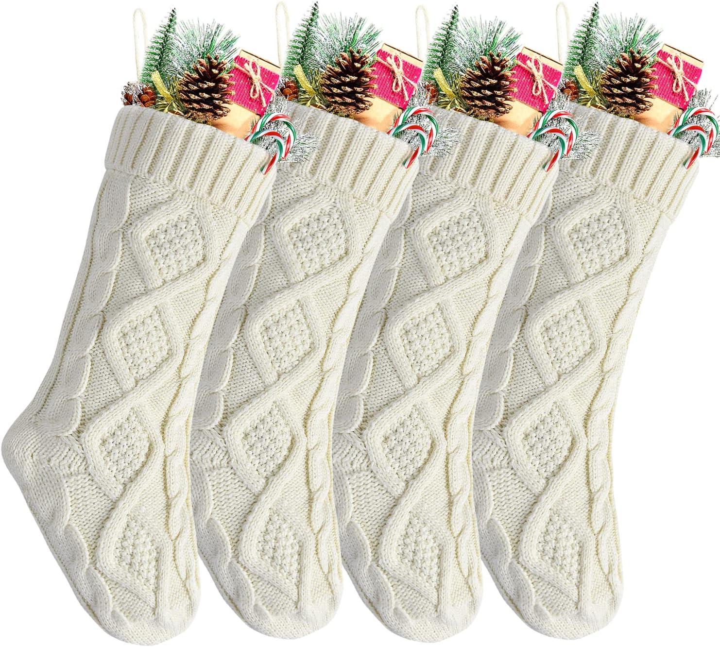 18" Ivory Cable Knitted Christmas Stockings, Pack of 4