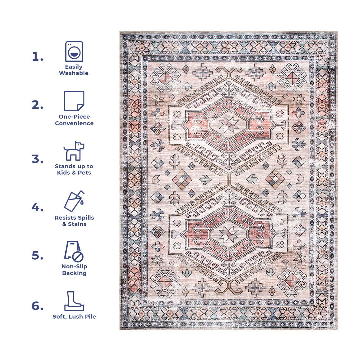 nuLOOM Mae Tribal Motif Machine Washable Peach 6' Modern Round Rug