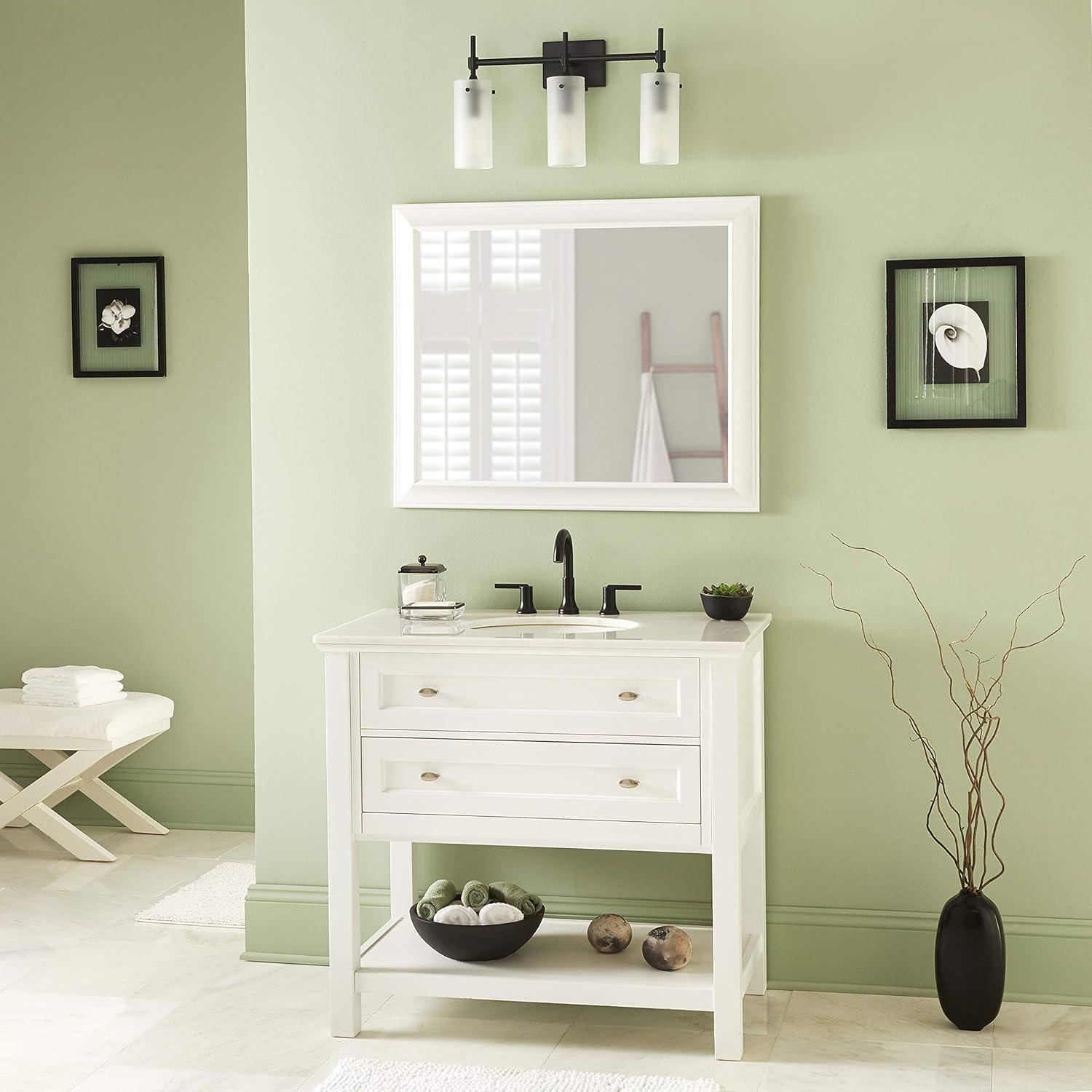 Linea di Liara Effimero Modern Farmhouse Bathroom Vanity Lights Fixtures 3 Lights Over Mirror Matte Black Vanity Lights for Bathroom Light Fixtures Industrial Lighting Frosted Glass Covers, UL Listed