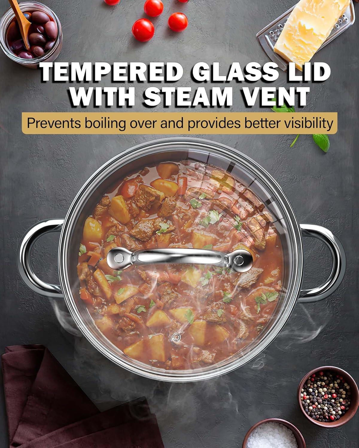 Cook N Home Cook N Home 5.5-quart Sauce Pot Stainless Steel Stockpot With Glass Lid, Basics Saucier Casserole Stock Pot