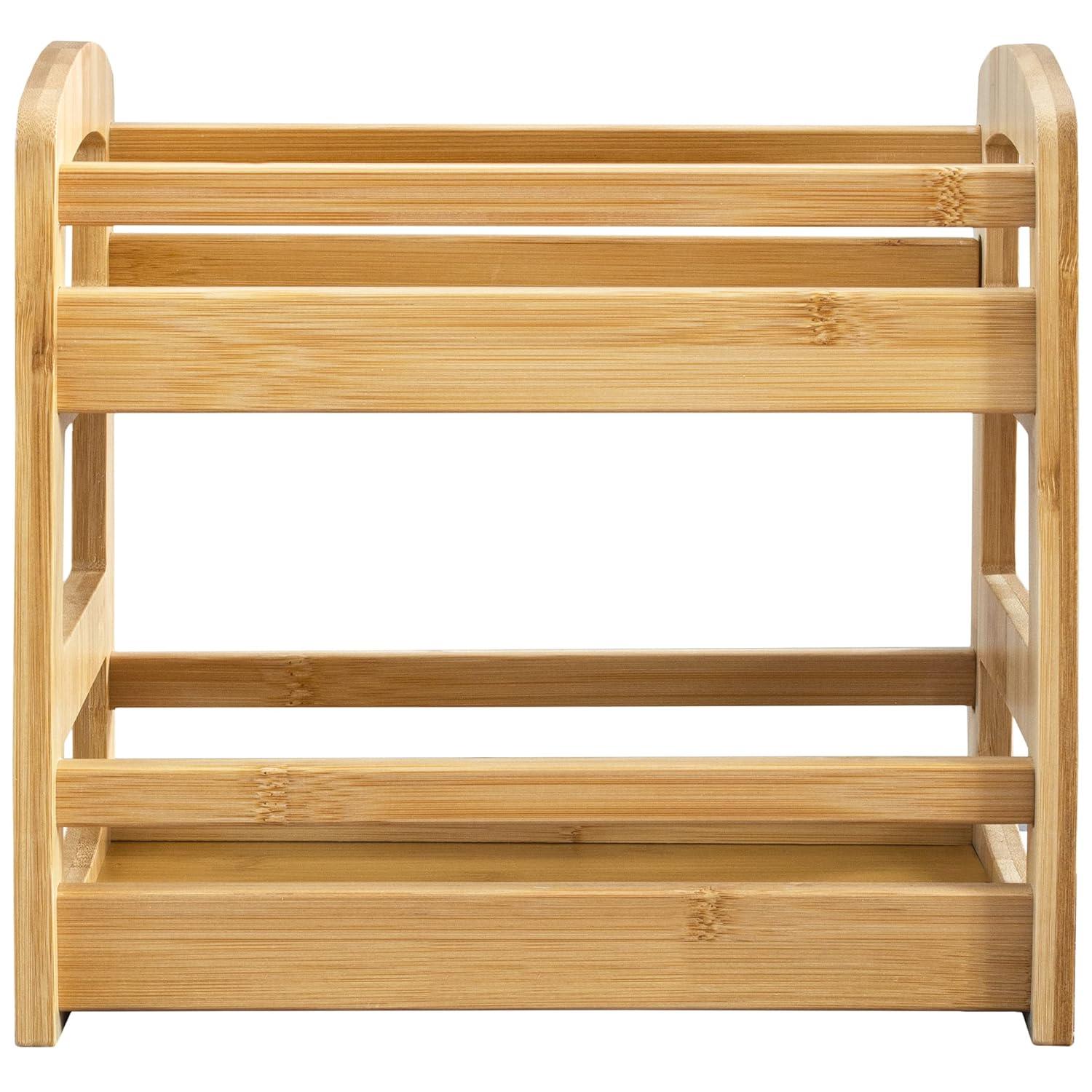 Gracie Oaks Bamboo 2 Shelf Spice Caddy, Organizer Rack For Kitchen Countertop Or Cupboard