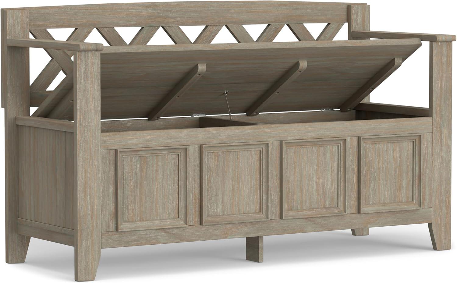 Simpli Home Amherst 48"W Solid Wood Entryway Storage Bench with Lift-Top Lid and Dual Compartments