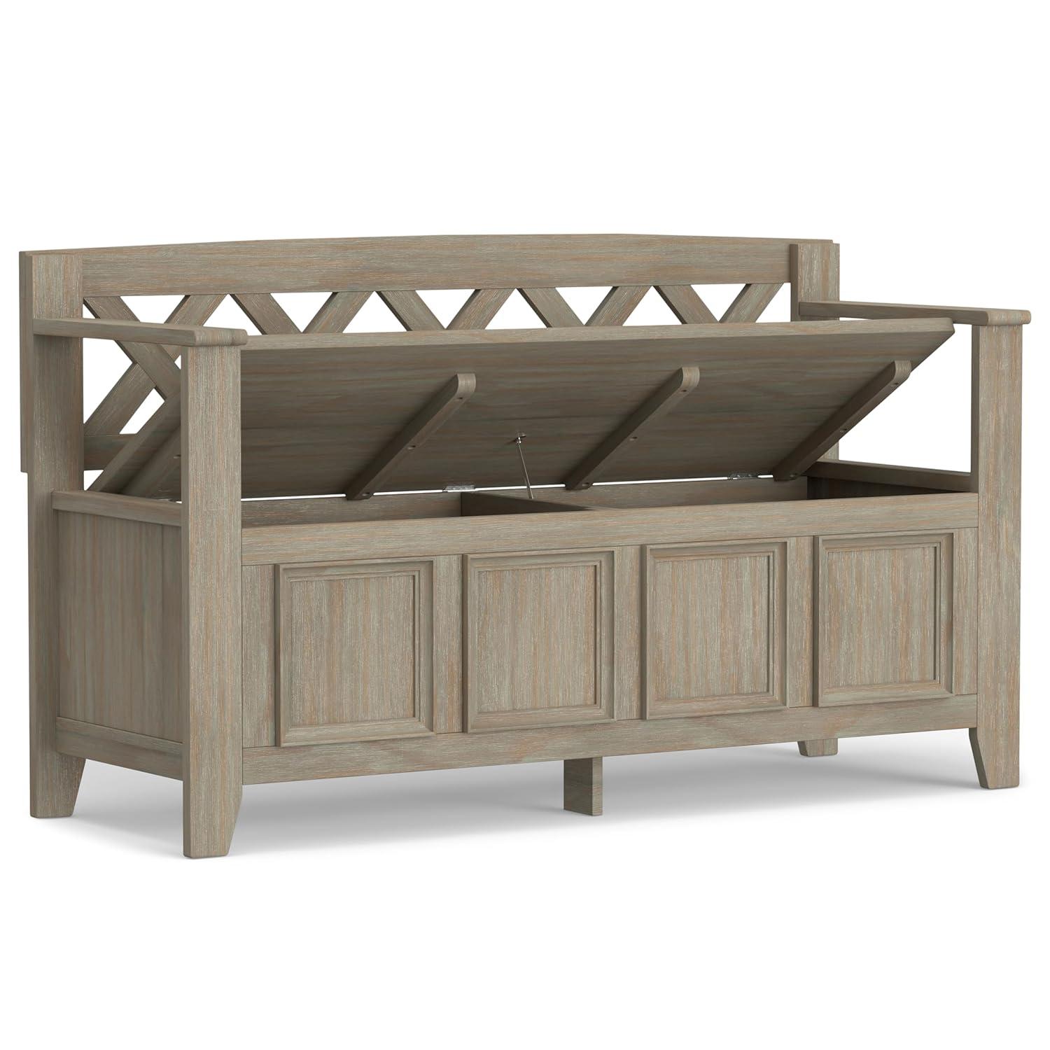 Simpli Home Amherst 48"W Solid Wood Entryway Storage Bench with Lift-Top Lid and Dual Compartments