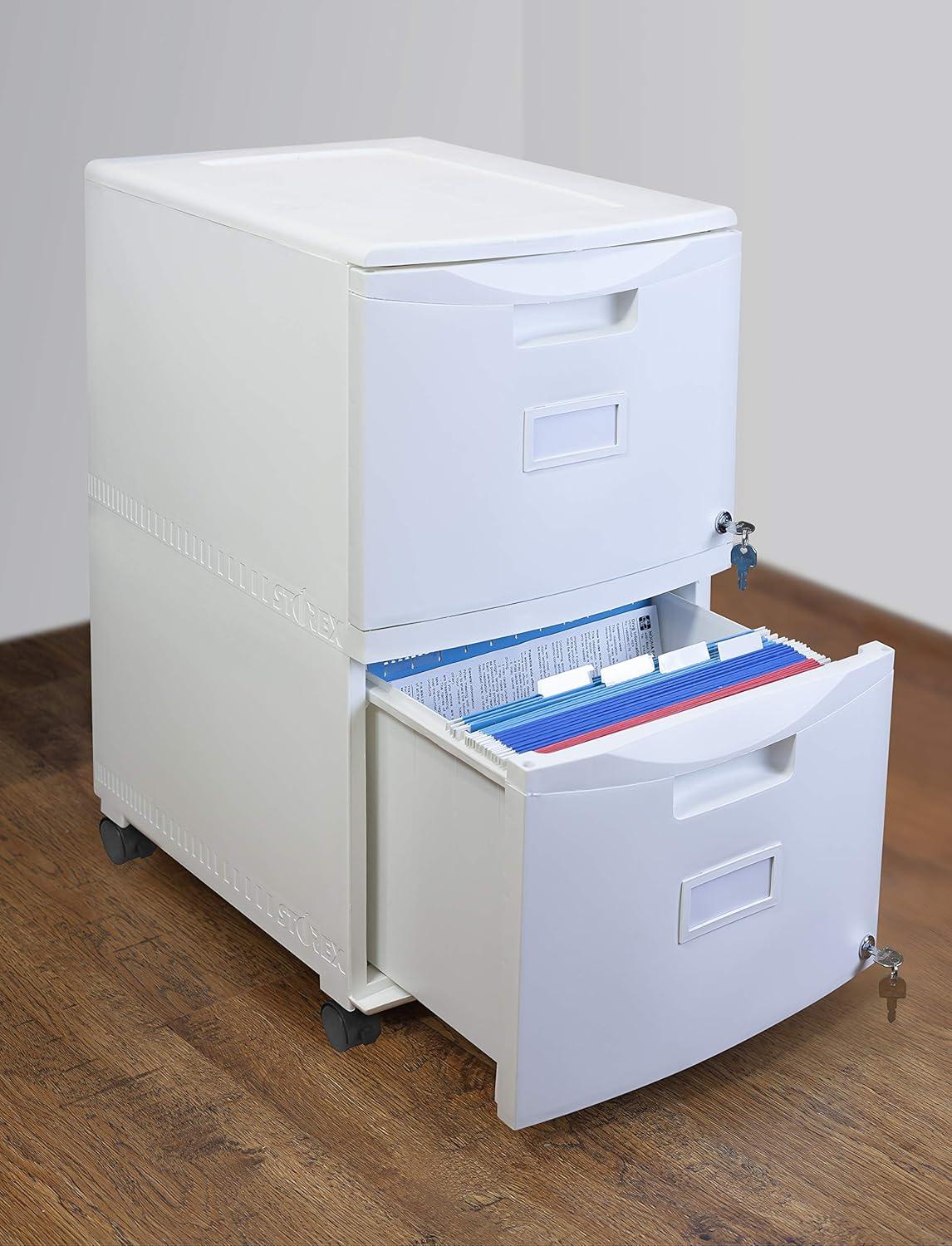 Storex Plastic 14-3/4"W x 18-1/4"D Lateral Mobile File Cabinet, 2-Drawer, White