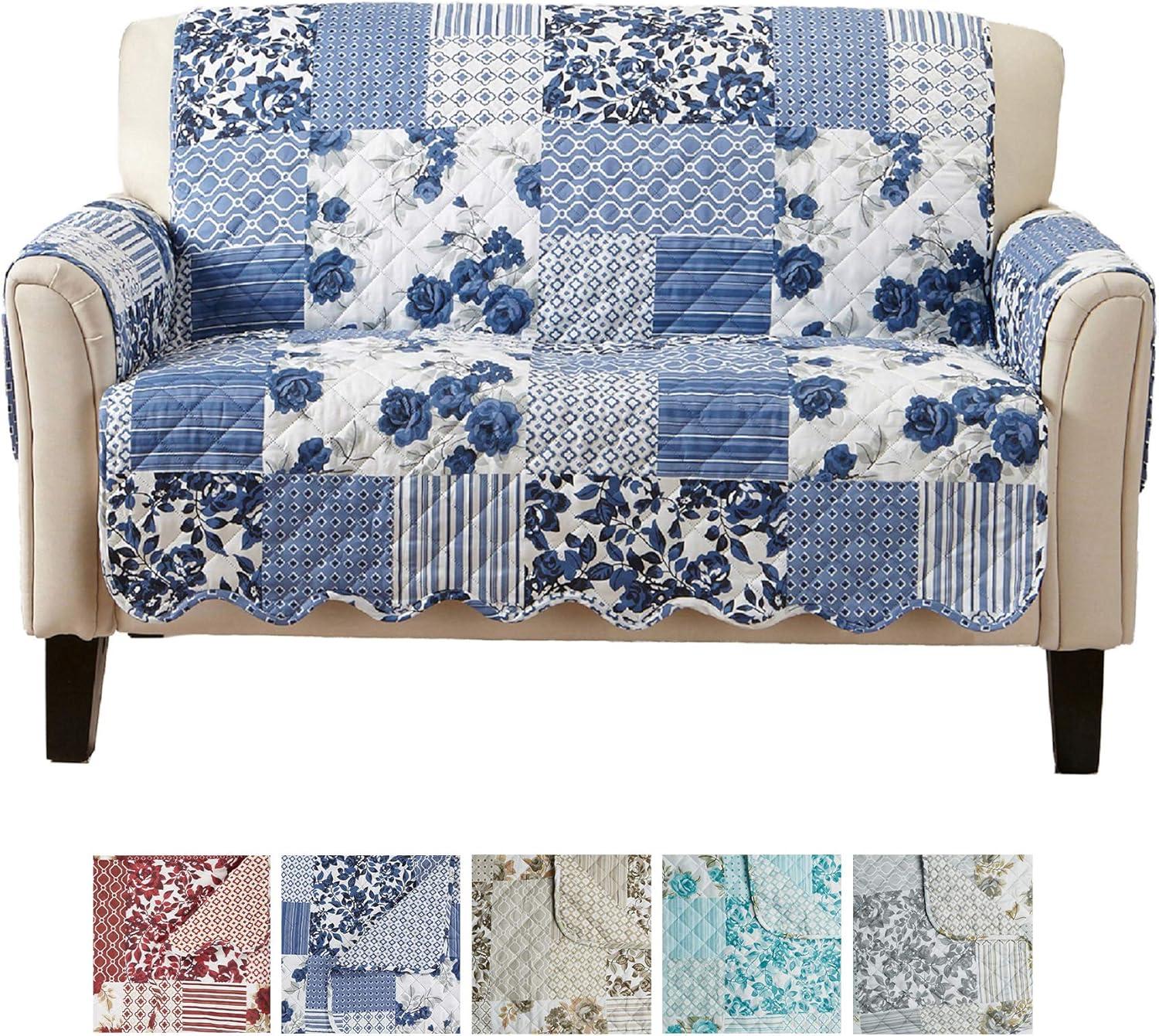 Navy Patchwork Reversible Quilted Loveseat Protector