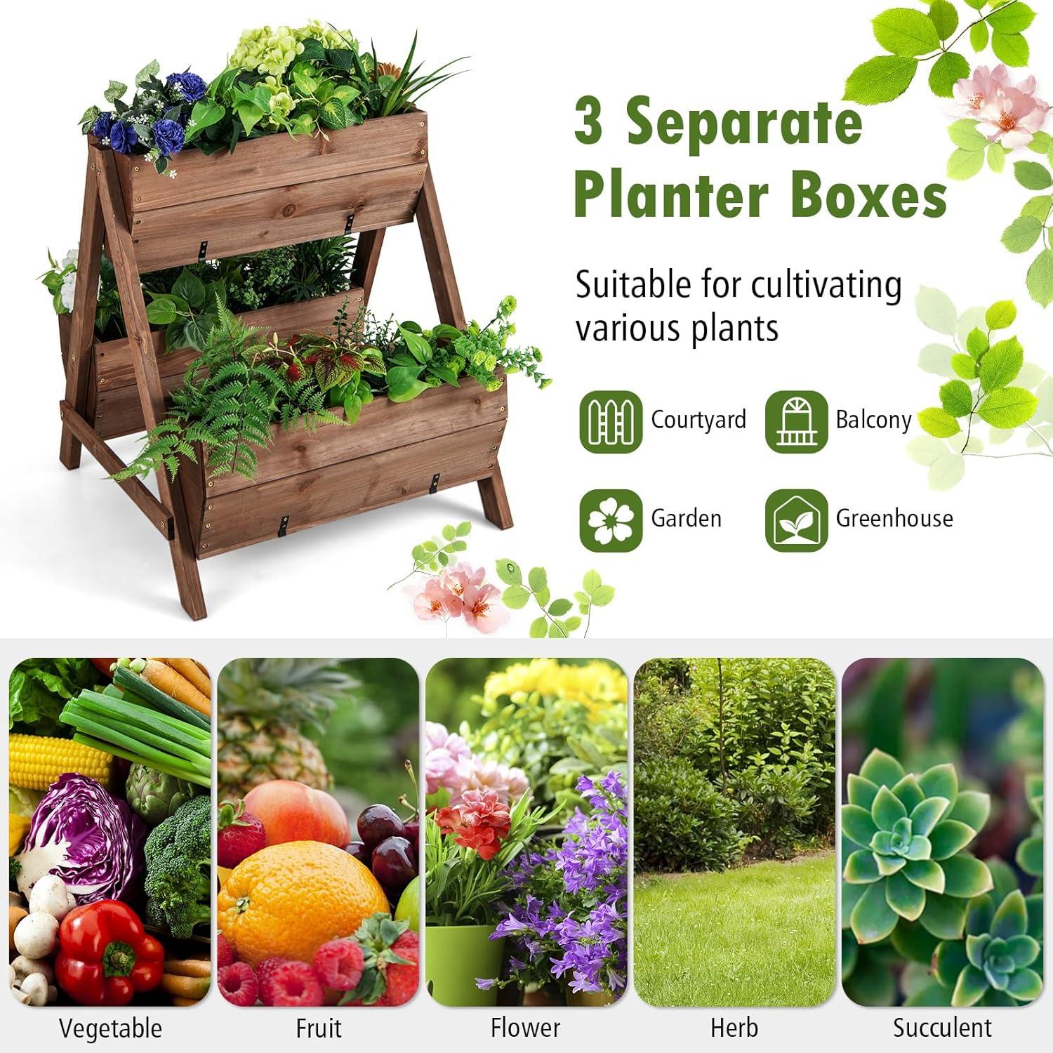 Spaco Vertical Raised Garden bed with 3 Wooden Planter Boxes-S, Outdoor Elevated Flower Box for Backyard/Patio/Gardener