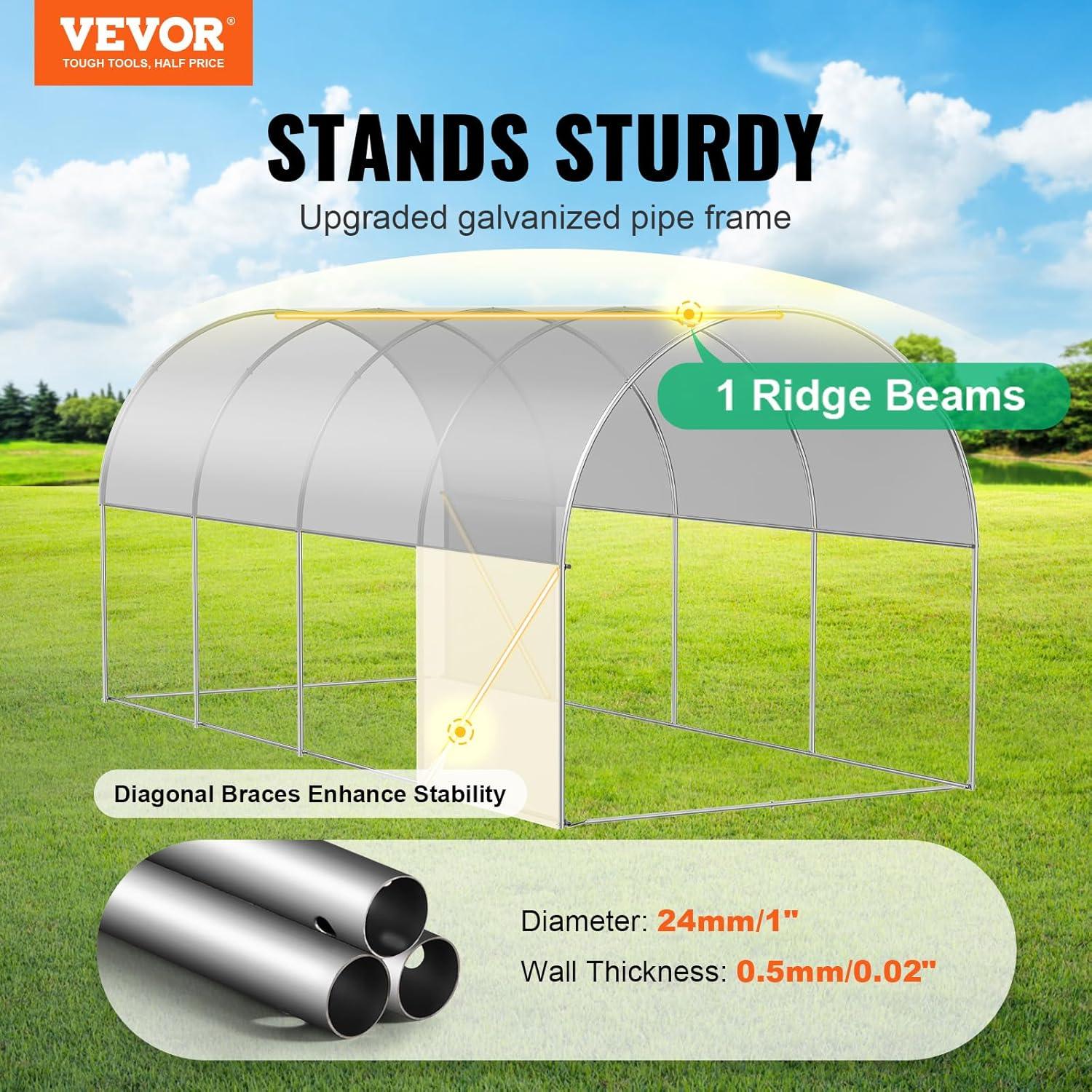 VEVOR Walk-in Tunnel Greenhouse Galvanized Frame PE Cover