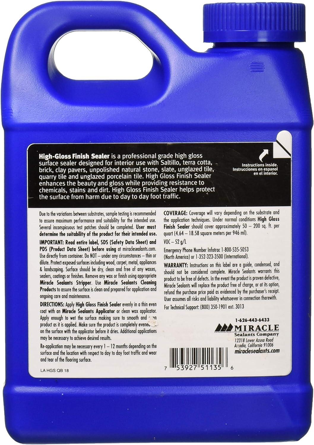 Miracle Sealants HGFS6QT High Gloss Finish Sealer Color & Gloss Enhancers, Quart, Clear