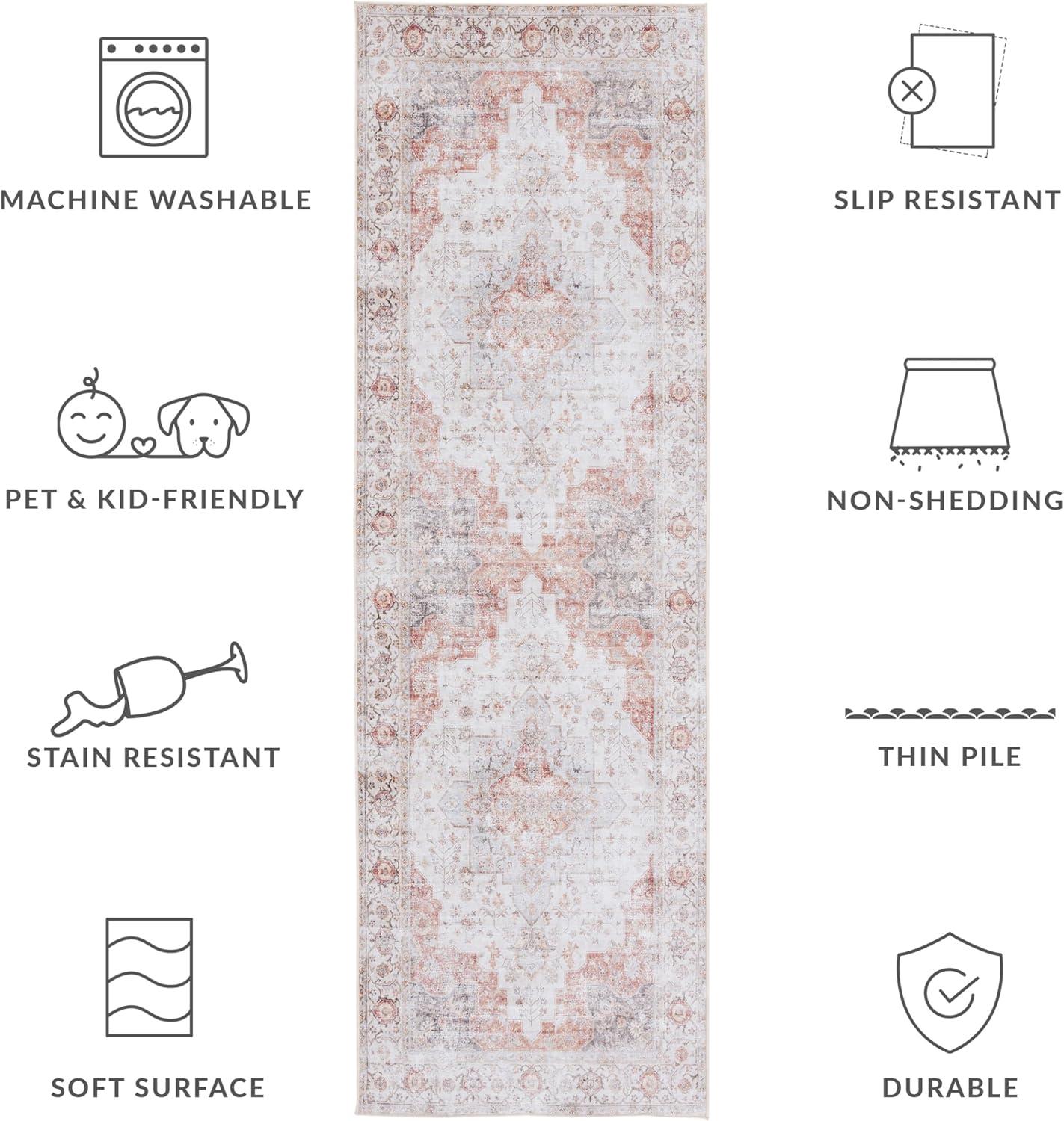 Tucson Vintage Persian TSN105 Power Loomed Machine Washable Skid-Resistant Indoor Runner Rug - Light Grey/Rust - 2'6"x6' - Safavieh