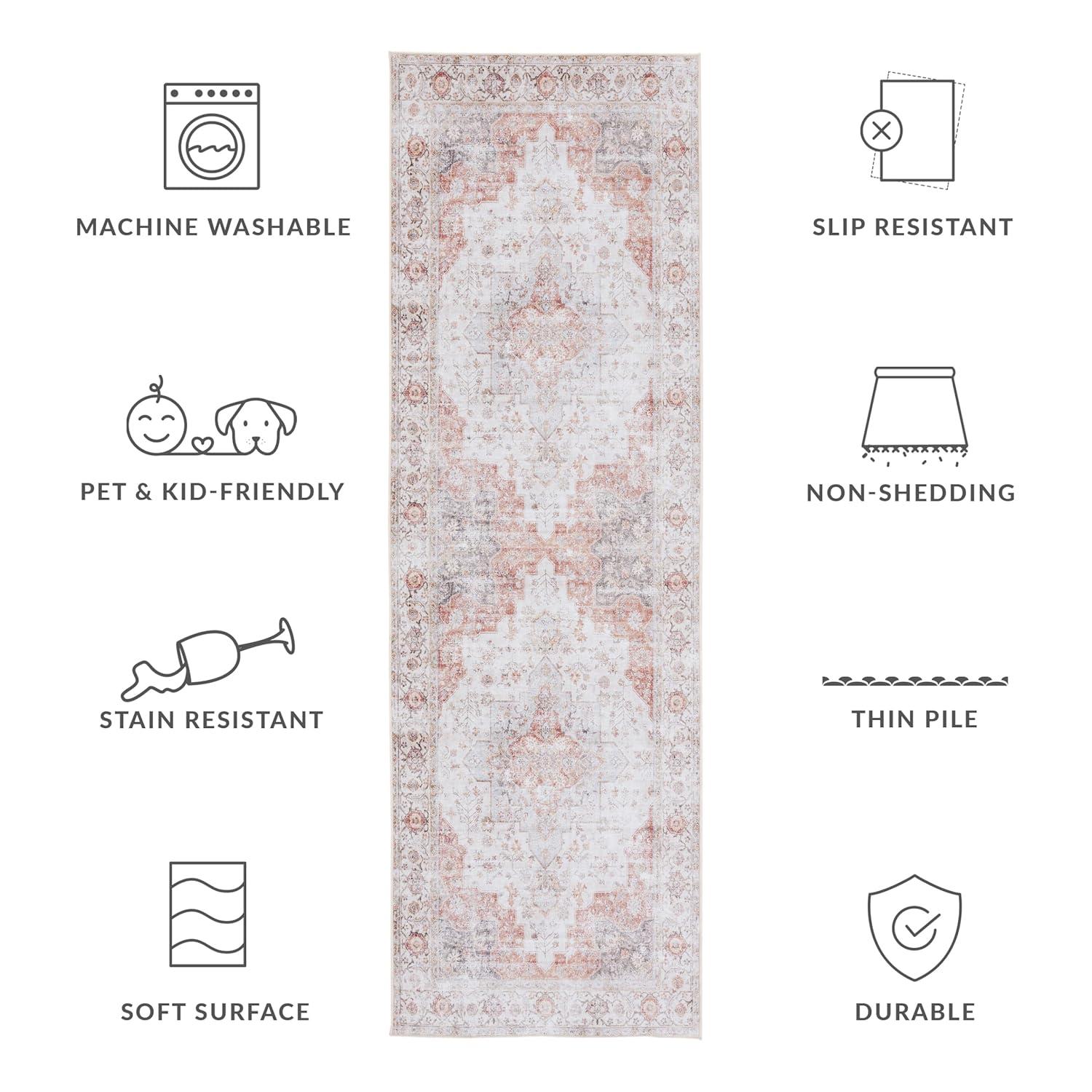 Tucson Vintage Persian TSN105 Power Loomed Machine Washable Skid-Resistant Indoor Runner Rug - Light Grey/Rust - 2'6"x6' - Safavieh