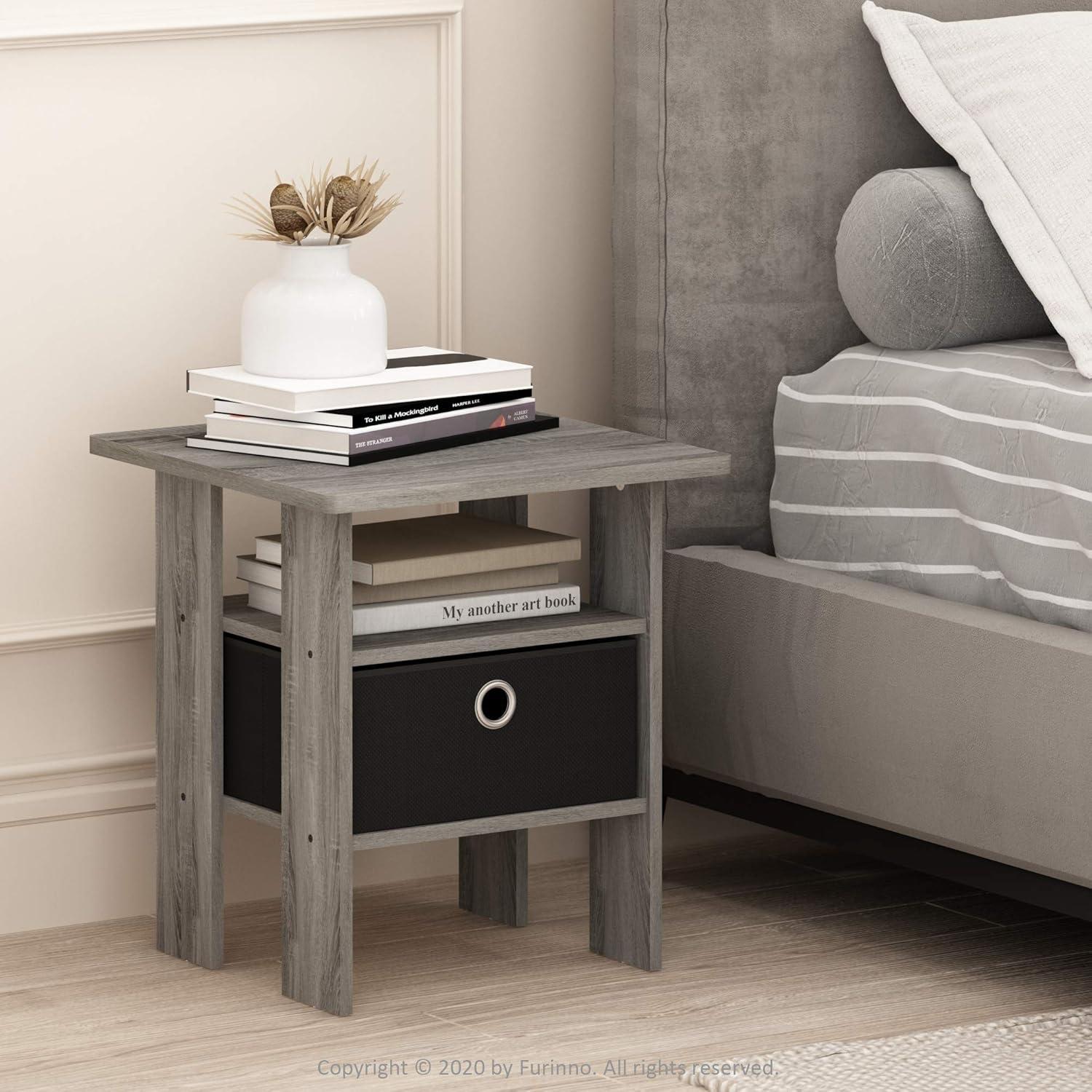 French Oak Grey and Black Engineered Wood End Table with Storage