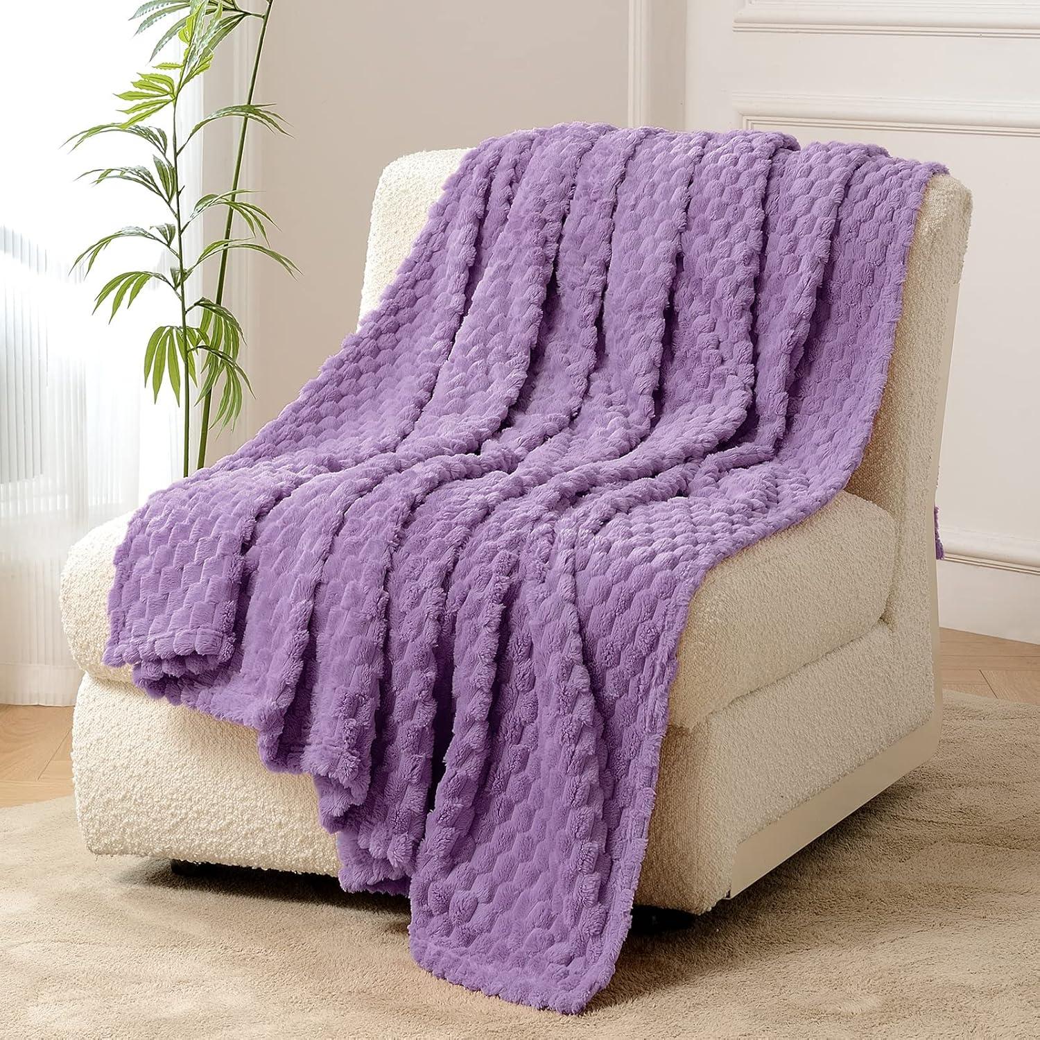 PAVILIA Soft Waffle Blanket Throw for Sofa Bed, Lightweight Plush Warm Blanket for Couch , Lavender Purple/Throw - 50x60