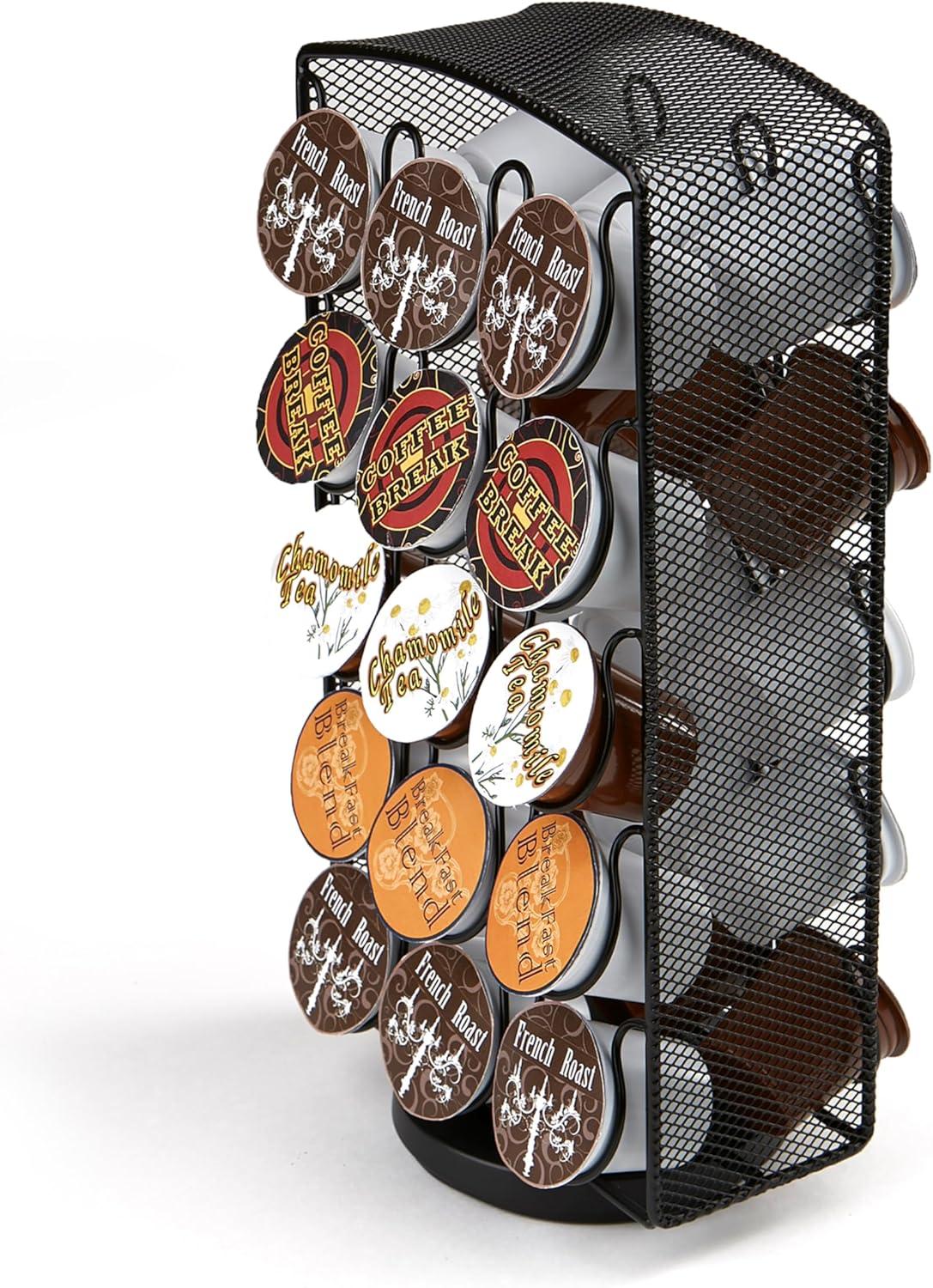 Mind Reader 30 Capacity Single Serve Coffee Pod Holder Carousel, Black Metal Mesh