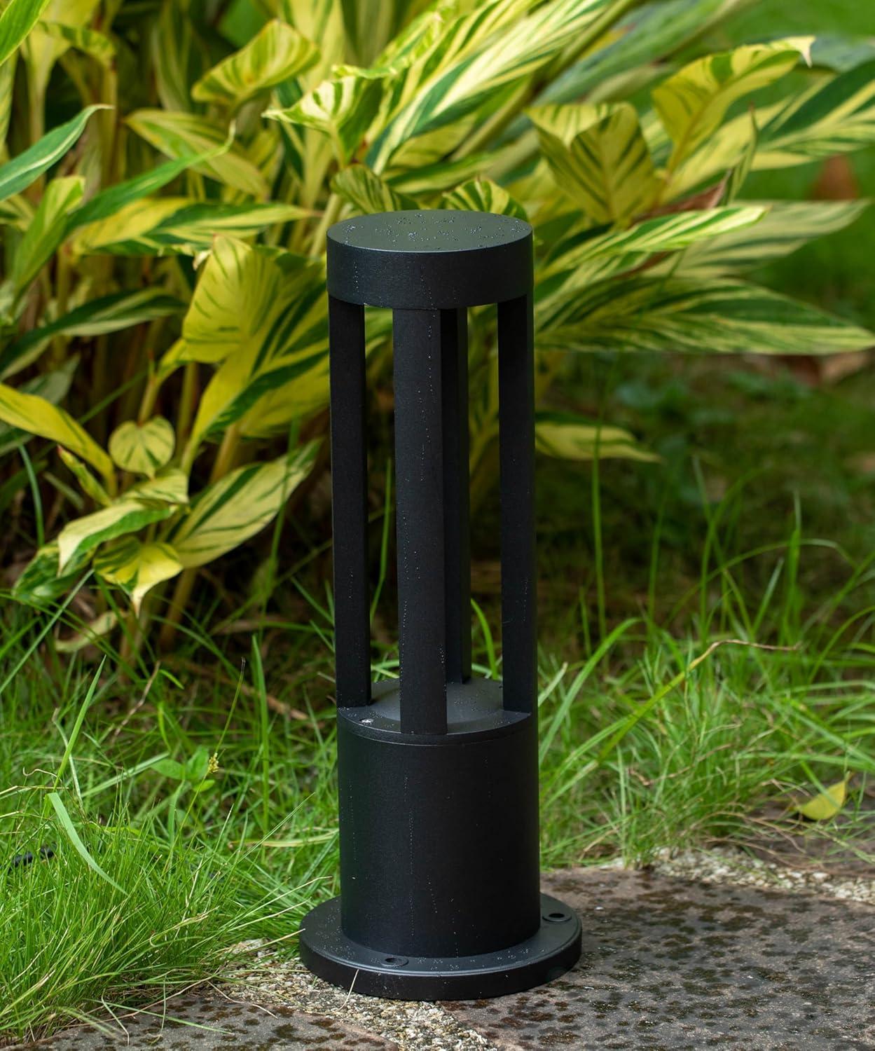 Gardenised Gardenised 15.75-inch Round Led Bollard Path Lights – Durable Decorative Aluminum Wired Landscape Lighting For Walkways, Gardens, Pools, Porches, Driveways, And Surrounding Areas, Black