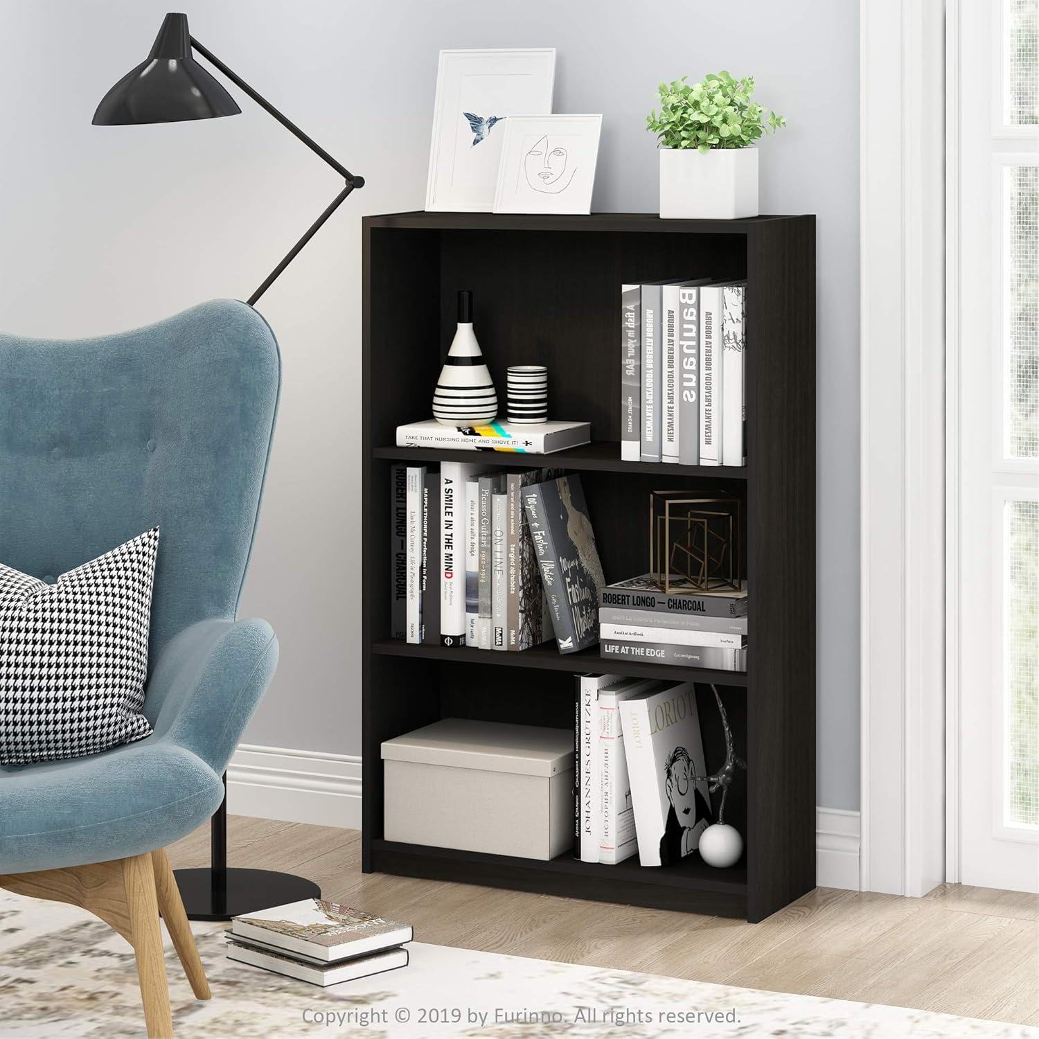 Espresso 3-Tier Adjustable Wood Shelf Bookcase