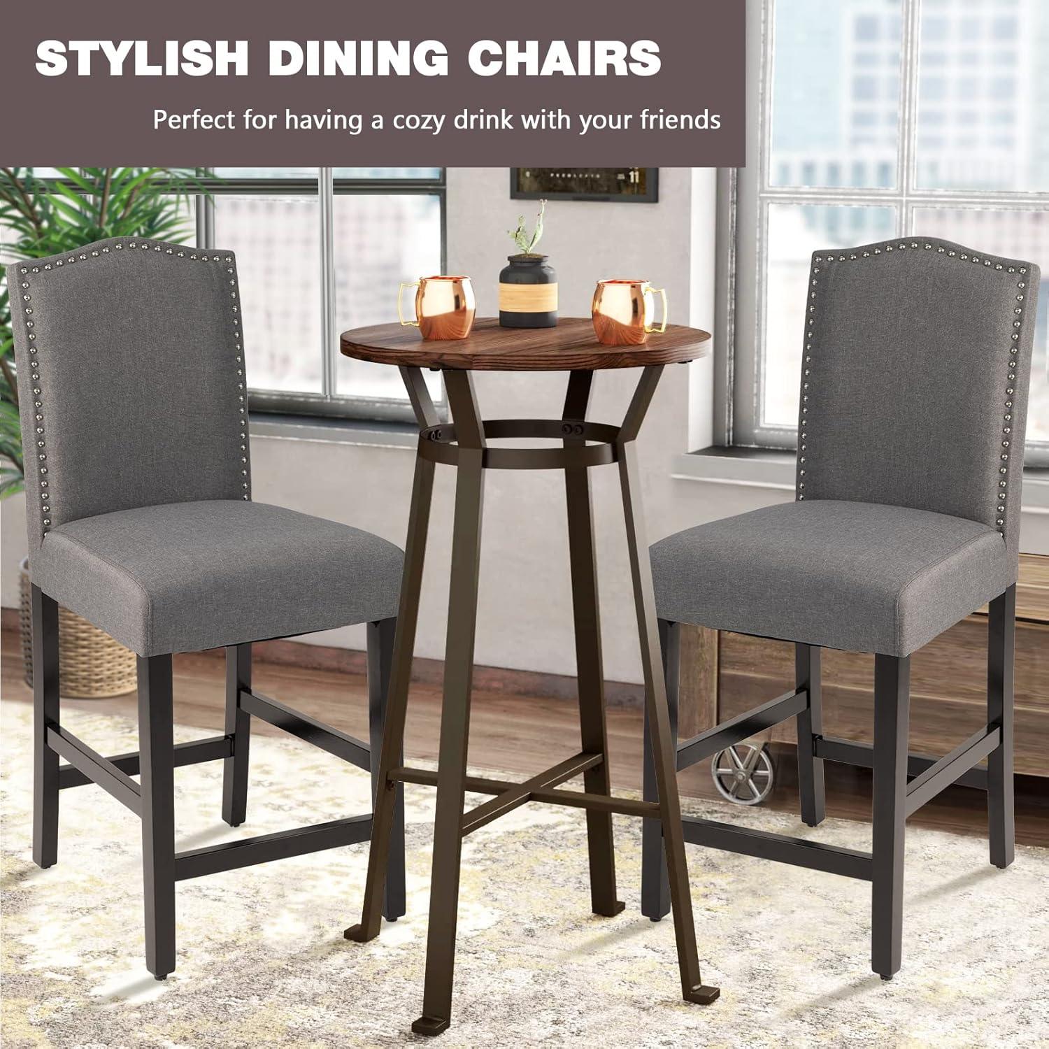 Costway Set of 2 Upholstered Bar stools 25''  Counter  Height Chairs with Rubber Wood Legs Grey