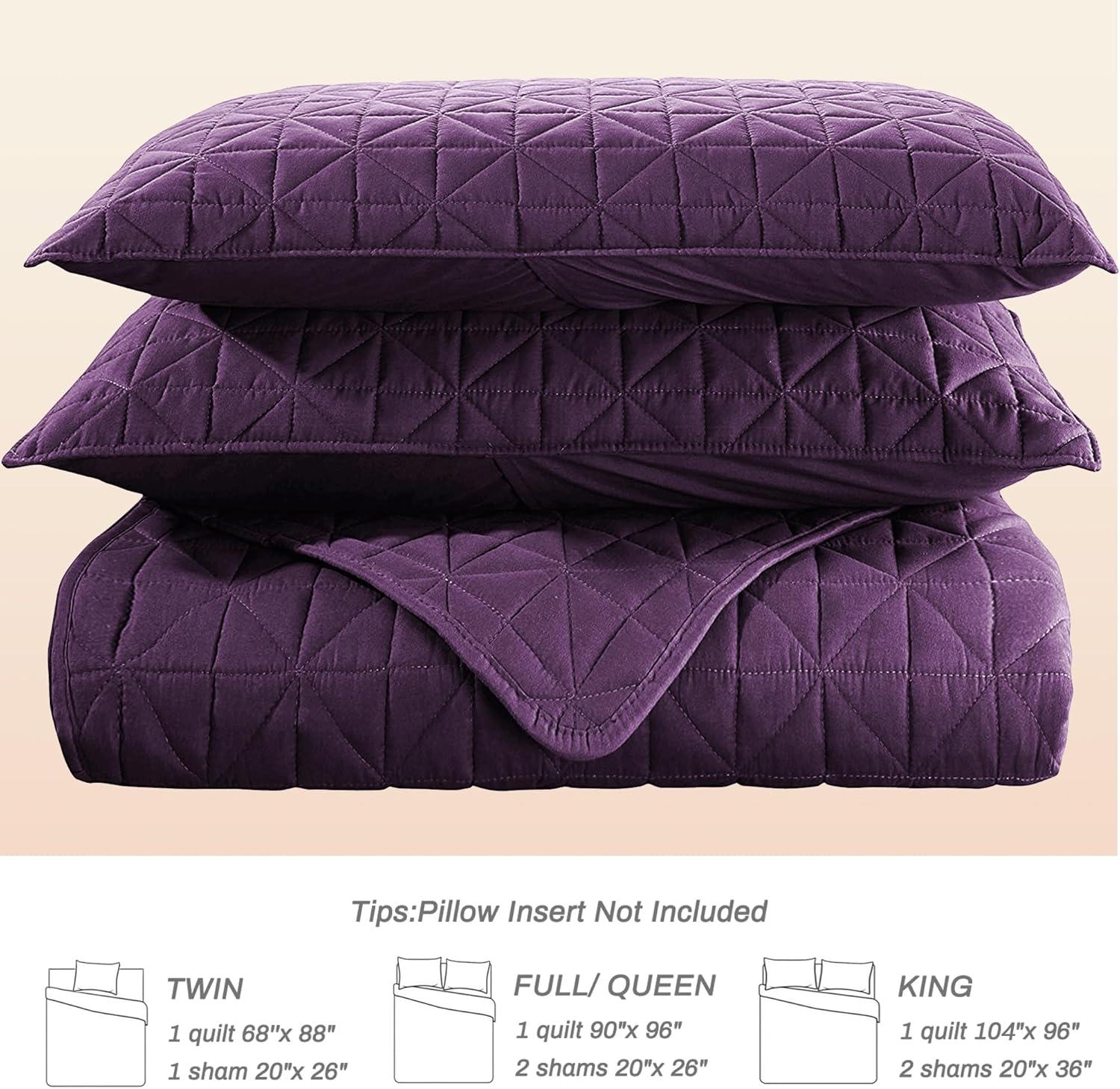 Exclusivo Mezcla Twin Quilt Bedding Set, Lightweight Soft Purple Twin Bedspreads Coverlets with Geometric Stitched Pattern