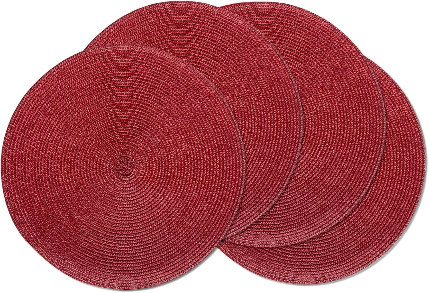 Red 15" Round Cotton Braided Placemats, Set of 4