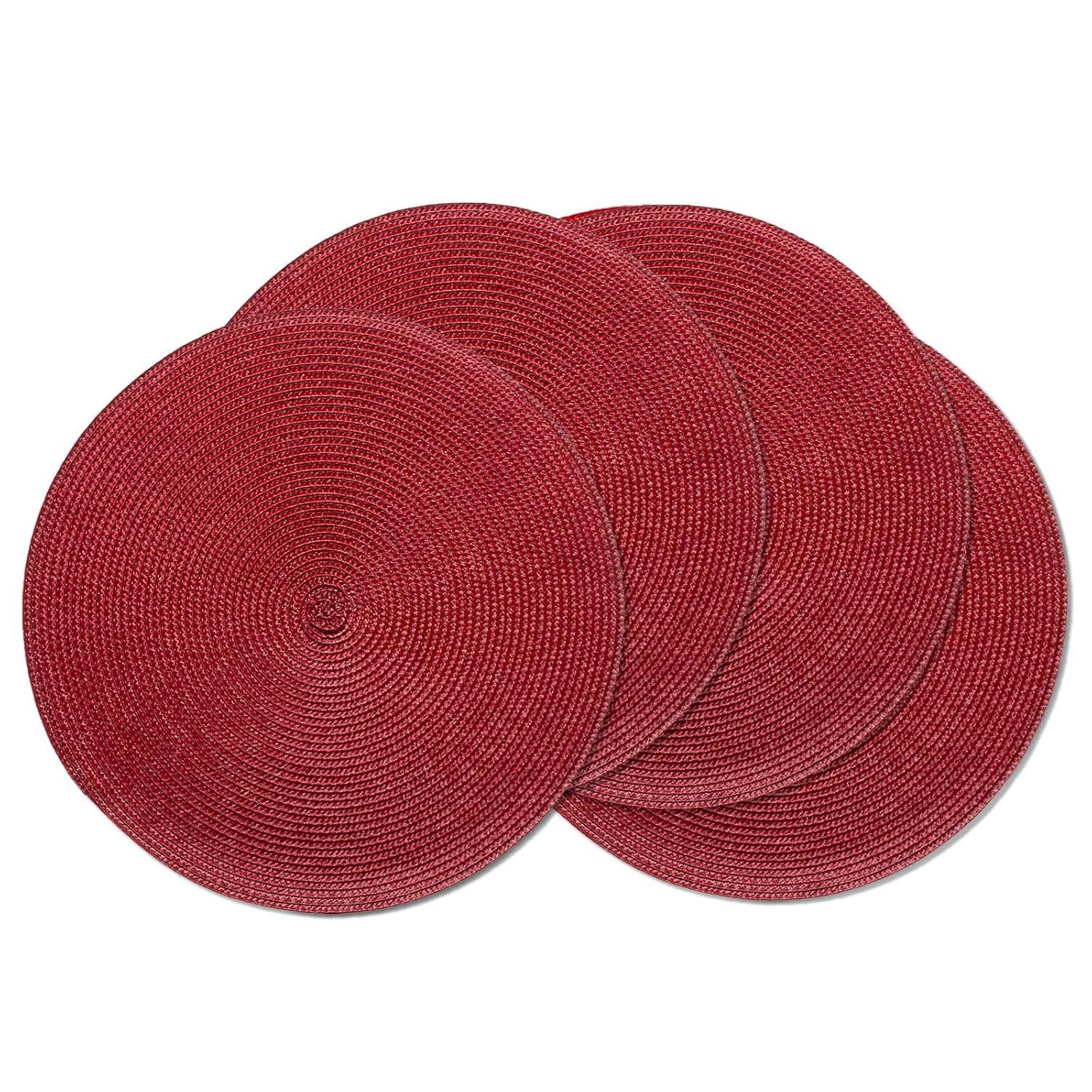 Round Woven Placemats, 4 Pcs, 15" Braided Woven Placemats, Attractive Kitchen Place Mats, Round Placemats as Table Mat (Red)