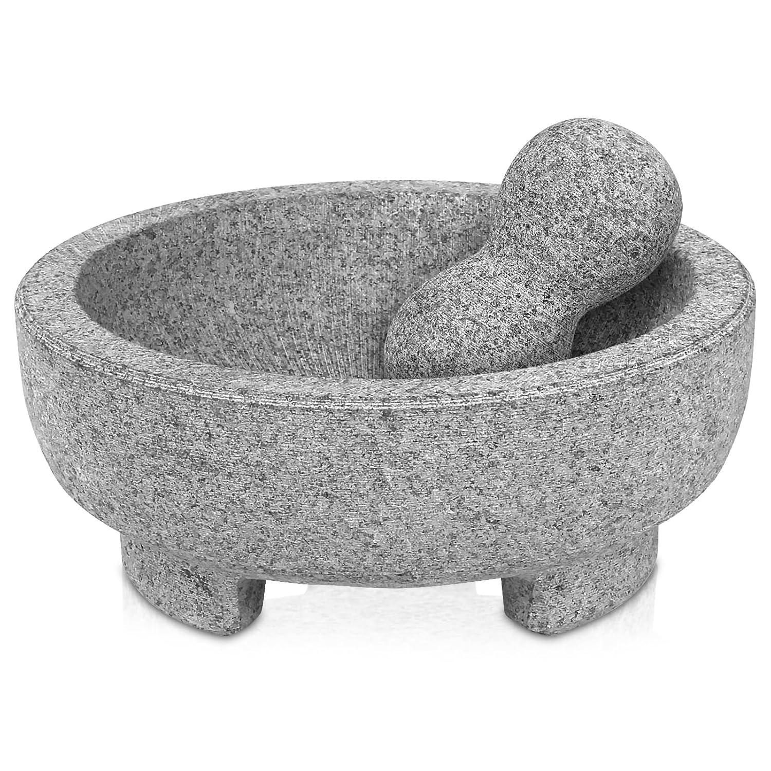 8-Inch Gray Granite Molcajete Mortar and Pestle Set