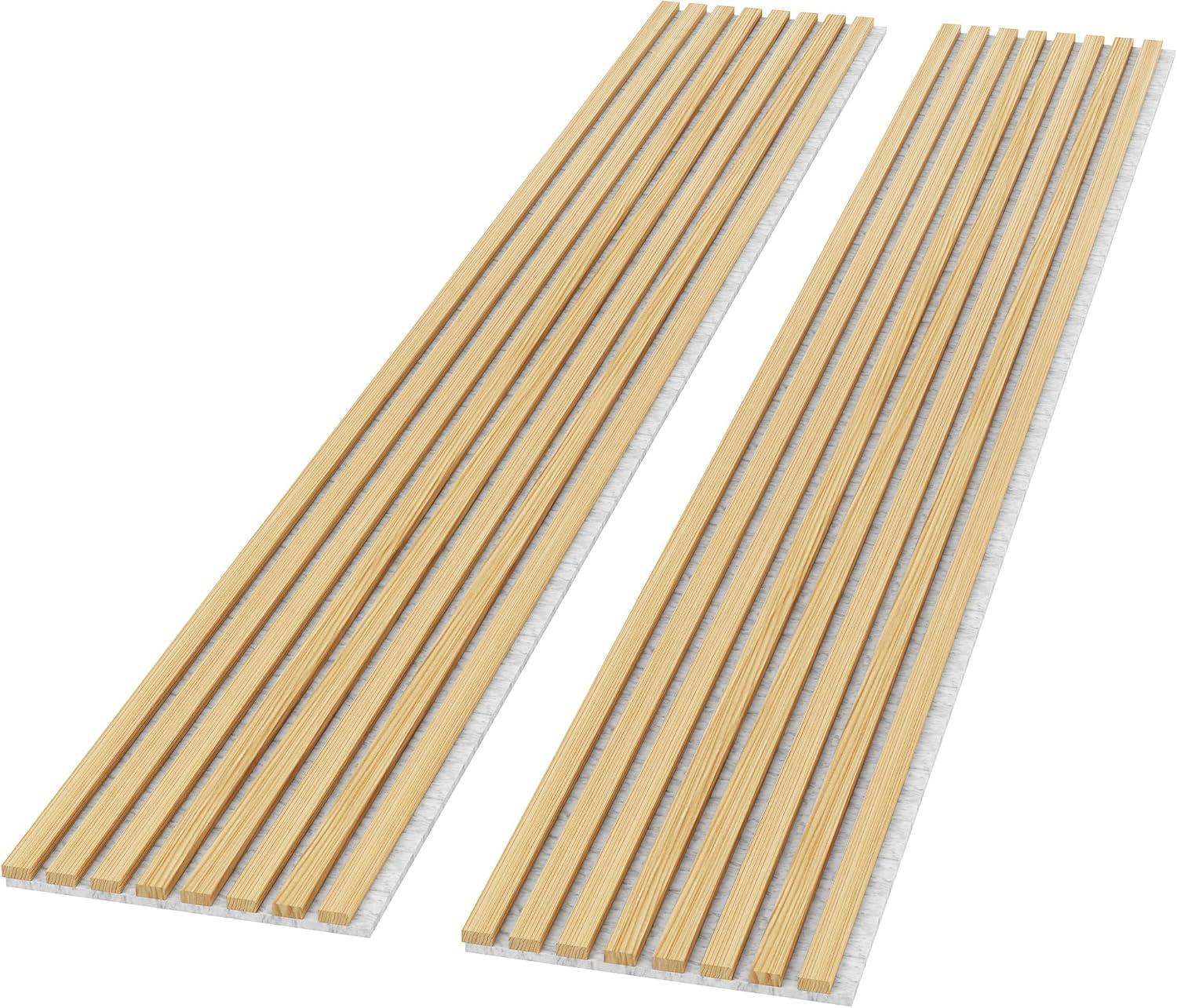 LOVMOR 0.83 in. x 7.87 ft. x 1 ft. Slat Wood Sound Absorbing Natural Oak (Grey Felt) Decorative Wall Paneling 2-Pack