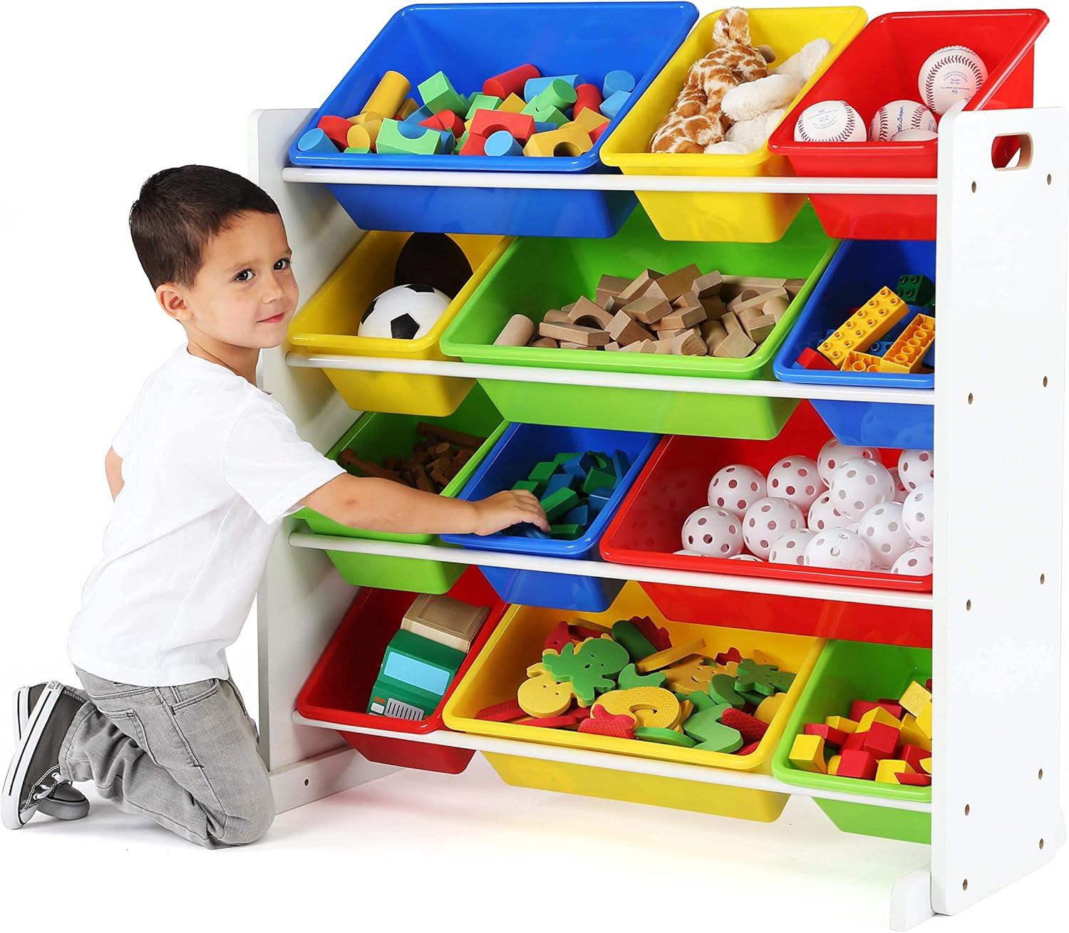 Humble Crew Summit Toy Storage Organizer with 12 Plastic Storage Bins, White/Primary