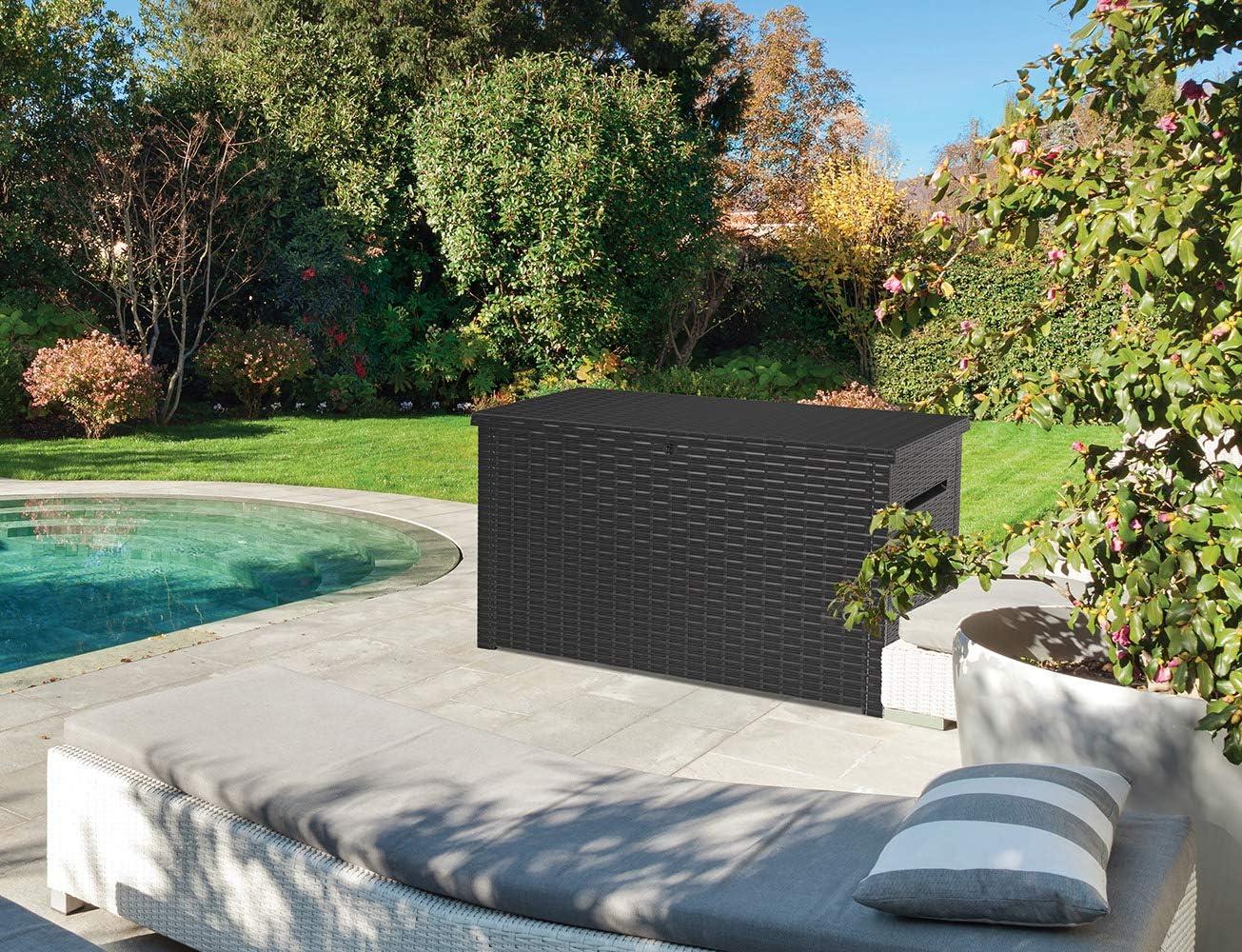 Keter Java XXL 230 Gallon Resin Rattan Look Large Outdoor Storage Deck Box for Patio Furniture Cushions, Pool Toys, and Garden Tools, Grey