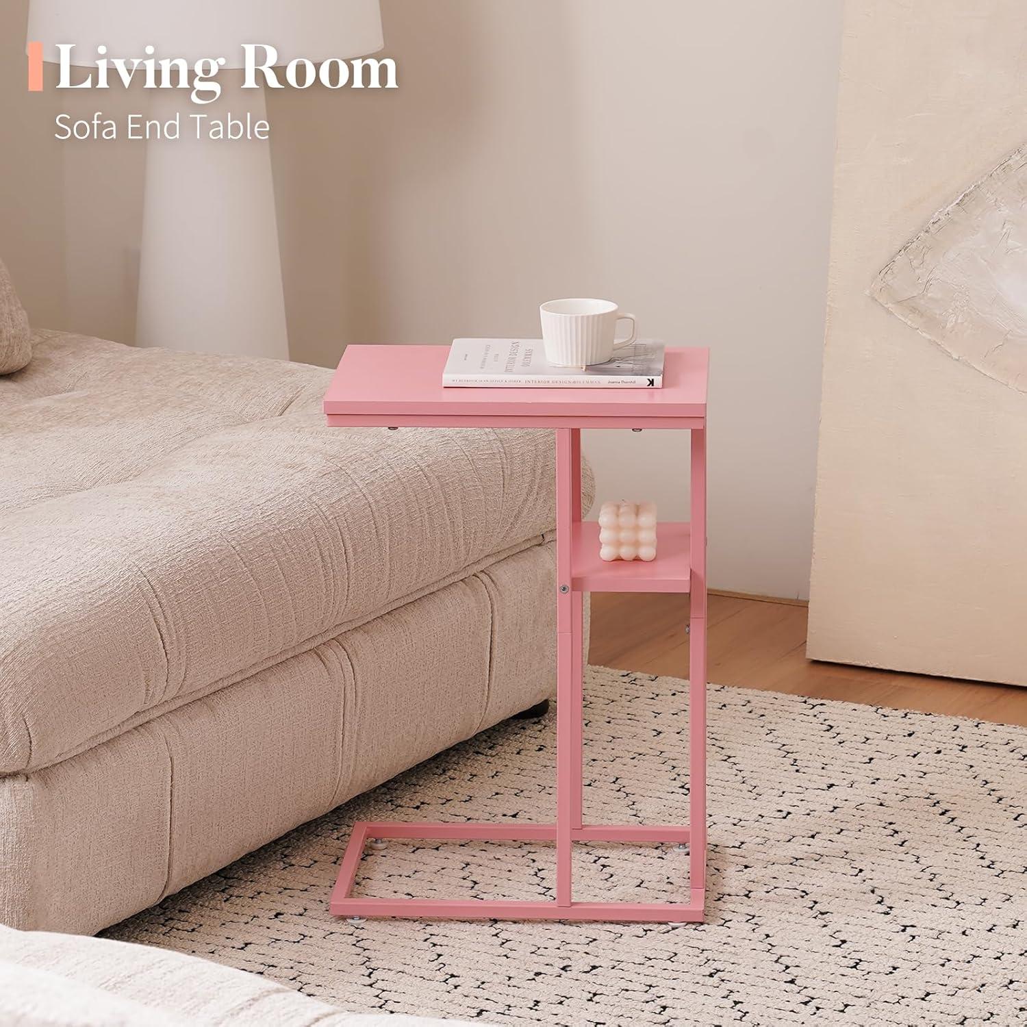 C Shaped End/ Side Table for Couch and Bed, Small Spaces, Living Room, Bedroom, Rustic Snack Table