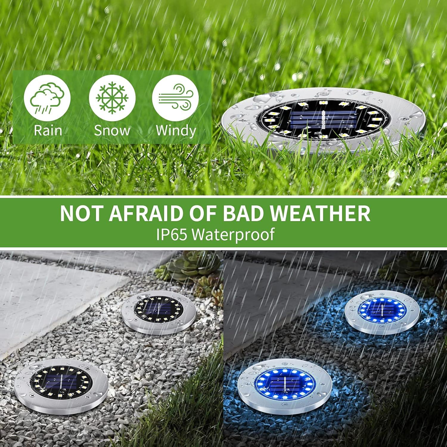 Solar Lights Outdoor, 16 LEDs Solar Ground Lights Waterproof Solar Landscape Lights for Pathway Garden Walkway Driveway Yard Decorations Multi-Color - 8 Pack