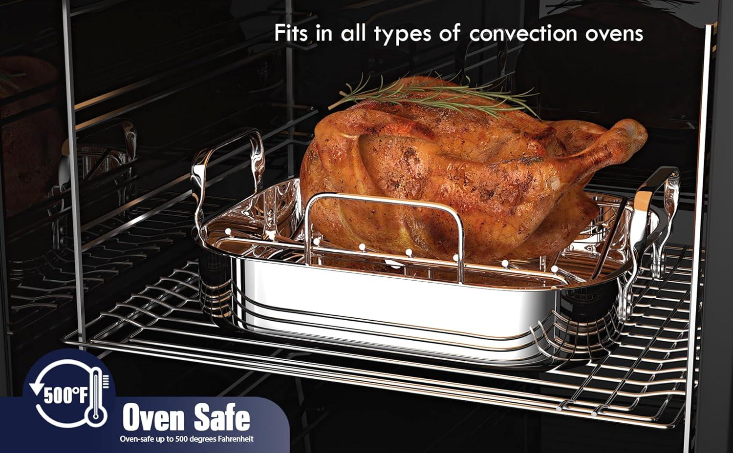 Stainless Steel 16x13 Roaster Pan with V-Shaped Rack