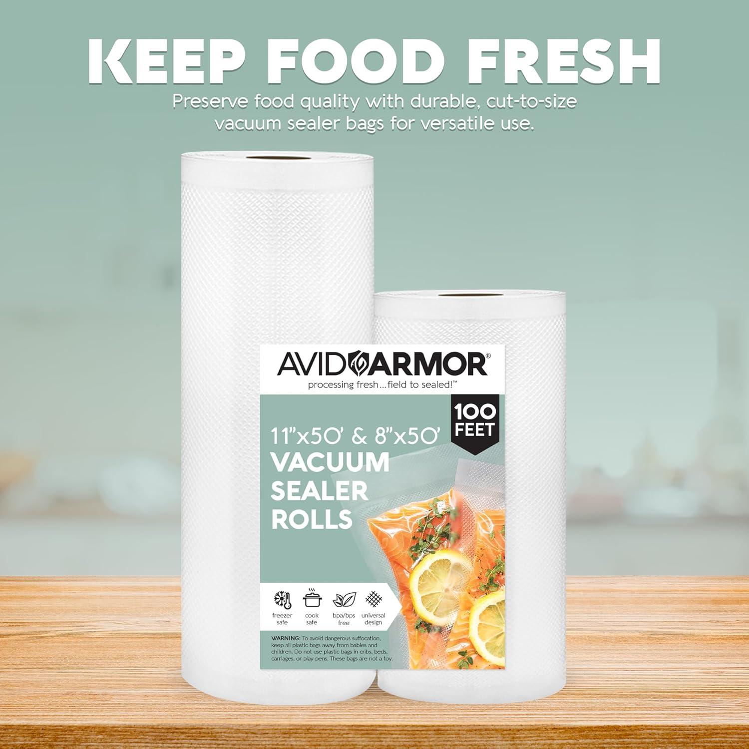 Avid Armor Vacuum Sealer Bags for Food, 11''x50' & 8''x50' Vacuum Heat-Seal Rolls, 100ft Food Saver Bags