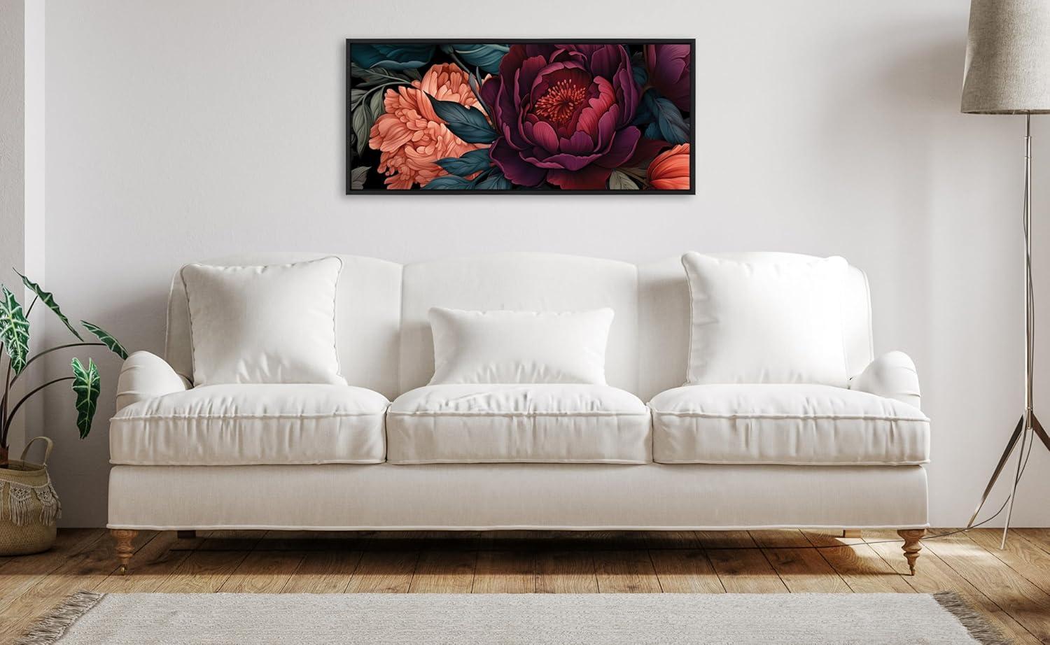 Kate & Laurel All Things Decor 18"x40" Sylvie Dark Academia Floral in Rich Jewel Tones Framed Canvas by The Creative Bunch Studio Black