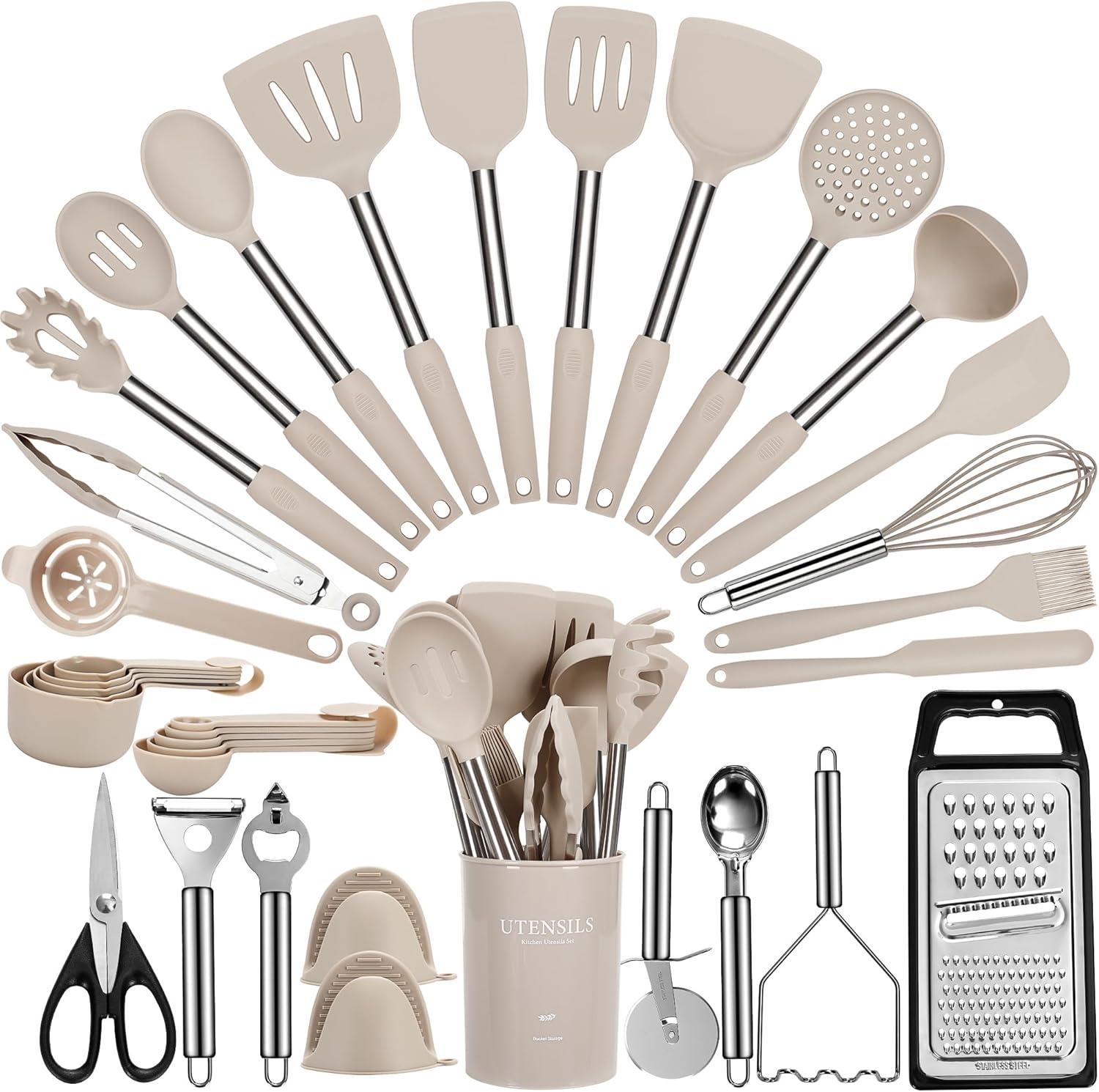 Khaki 35-Piece Silicone and Stainless Steel Cooking Utensil Set