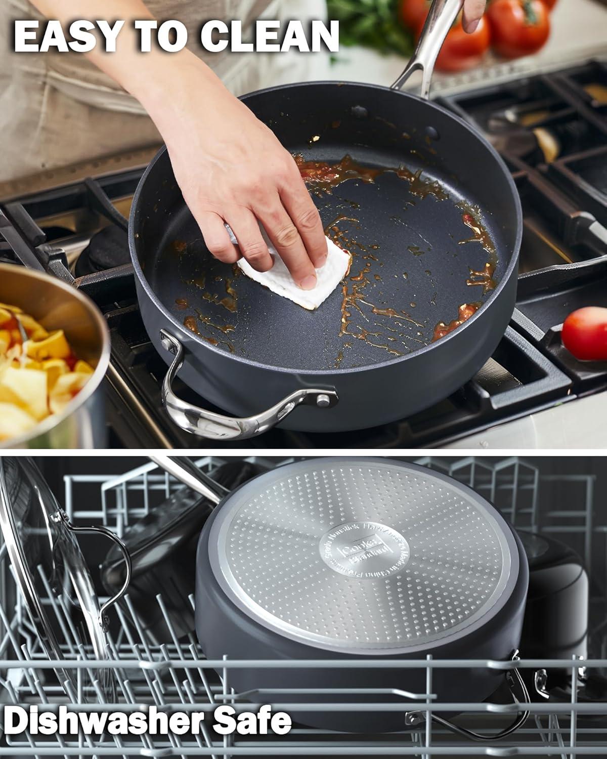 10.5-inch Black Aluminum Nonstick Deep Sauté Pan with Lid