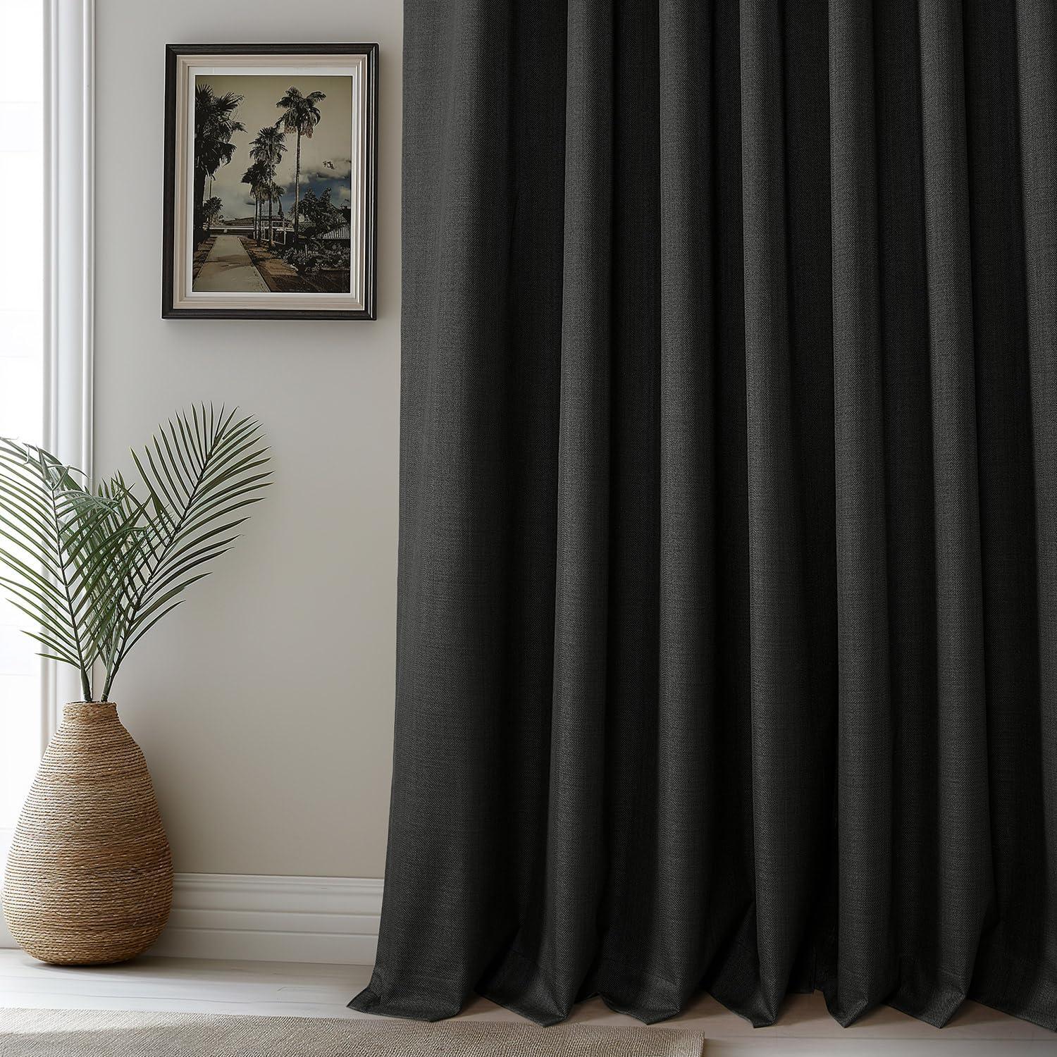 Vienna Black Linen Blackout Window Panel Set, 50" x 84"