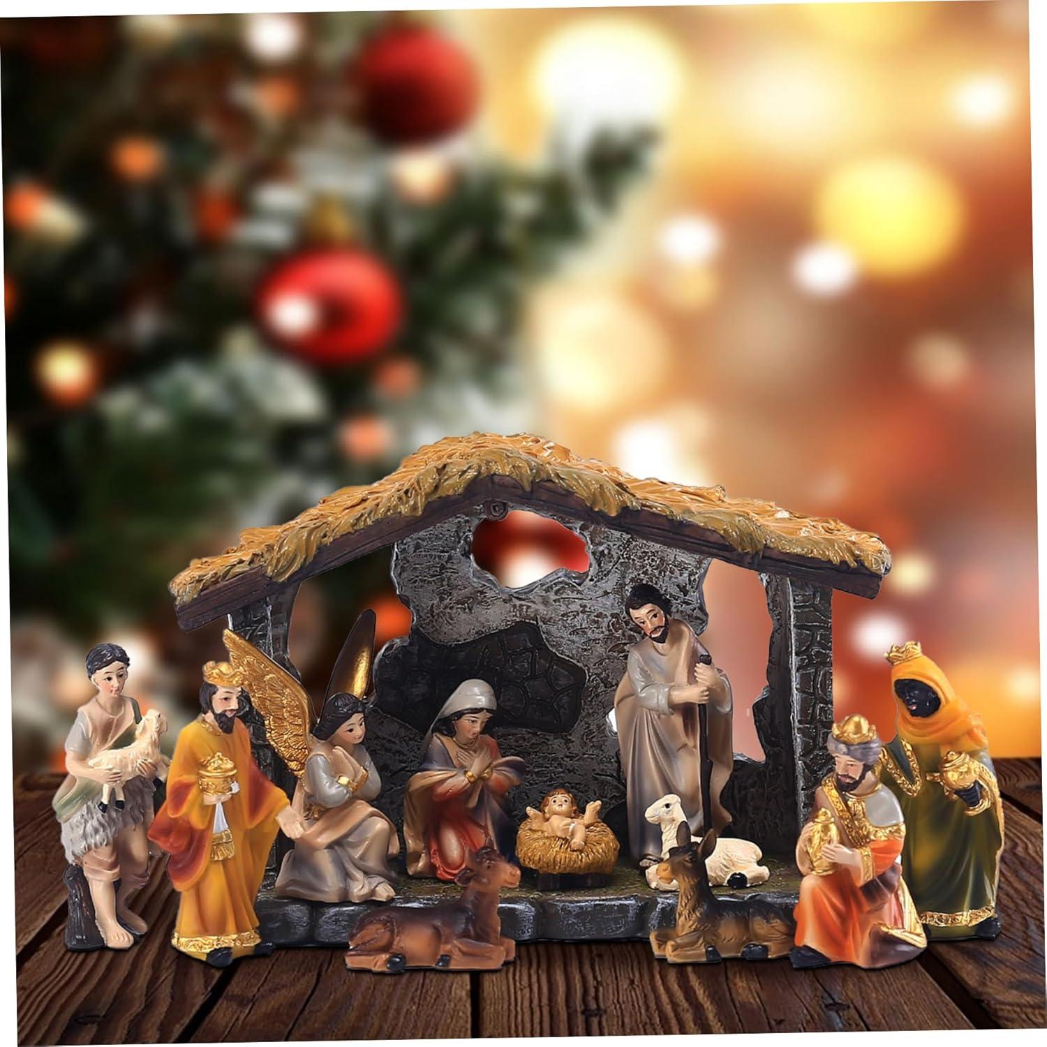 vebyrgF Christmas Nativity Scene Hand Painted Sculpted Collectable Table Ornament Nativity Sets For Christmas Indoor Manger Scene