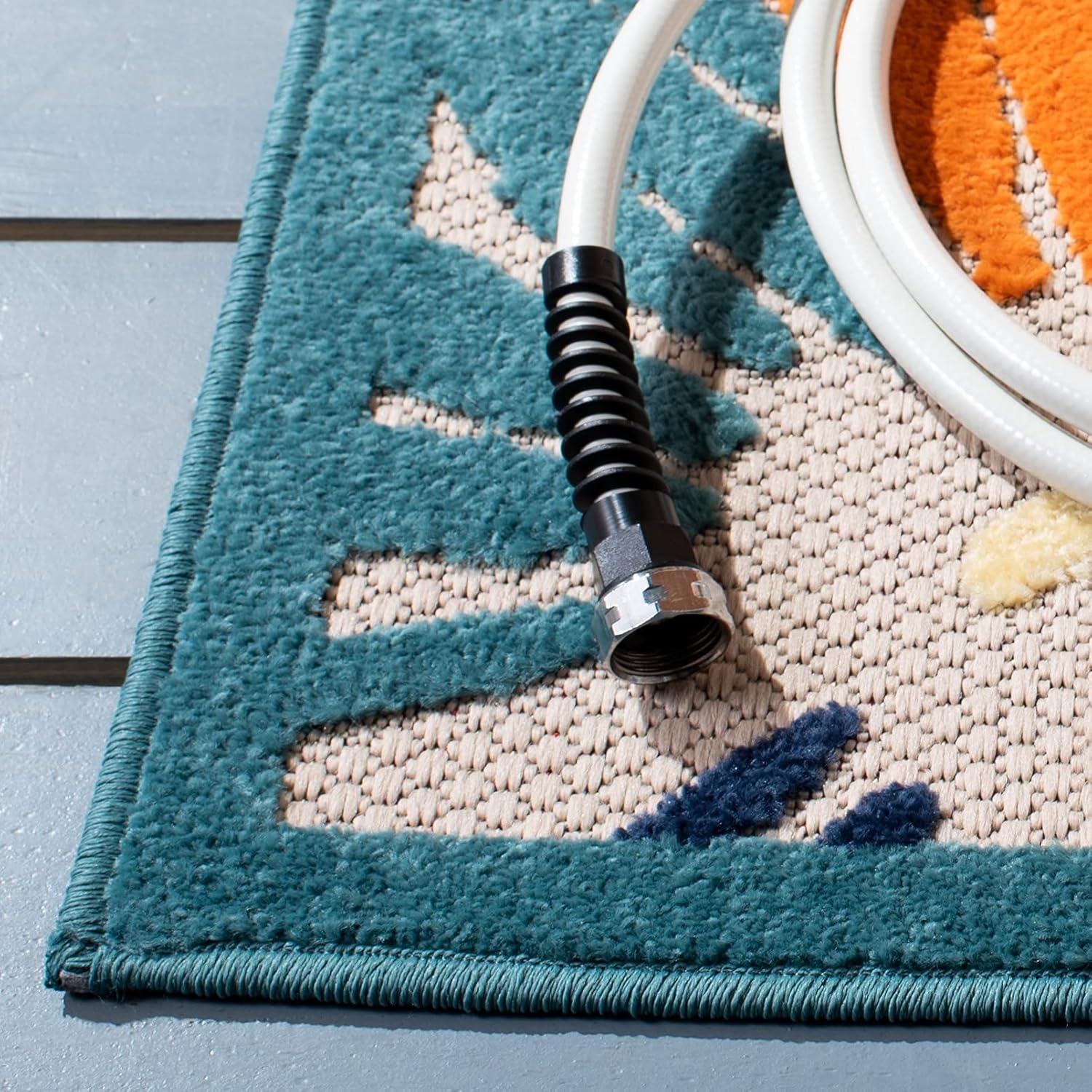 Cabana CBN356 Power Loomed Indoor and Outdoor Area Rug - Ivory/Blue - 6'7"x9' - Safavieh.