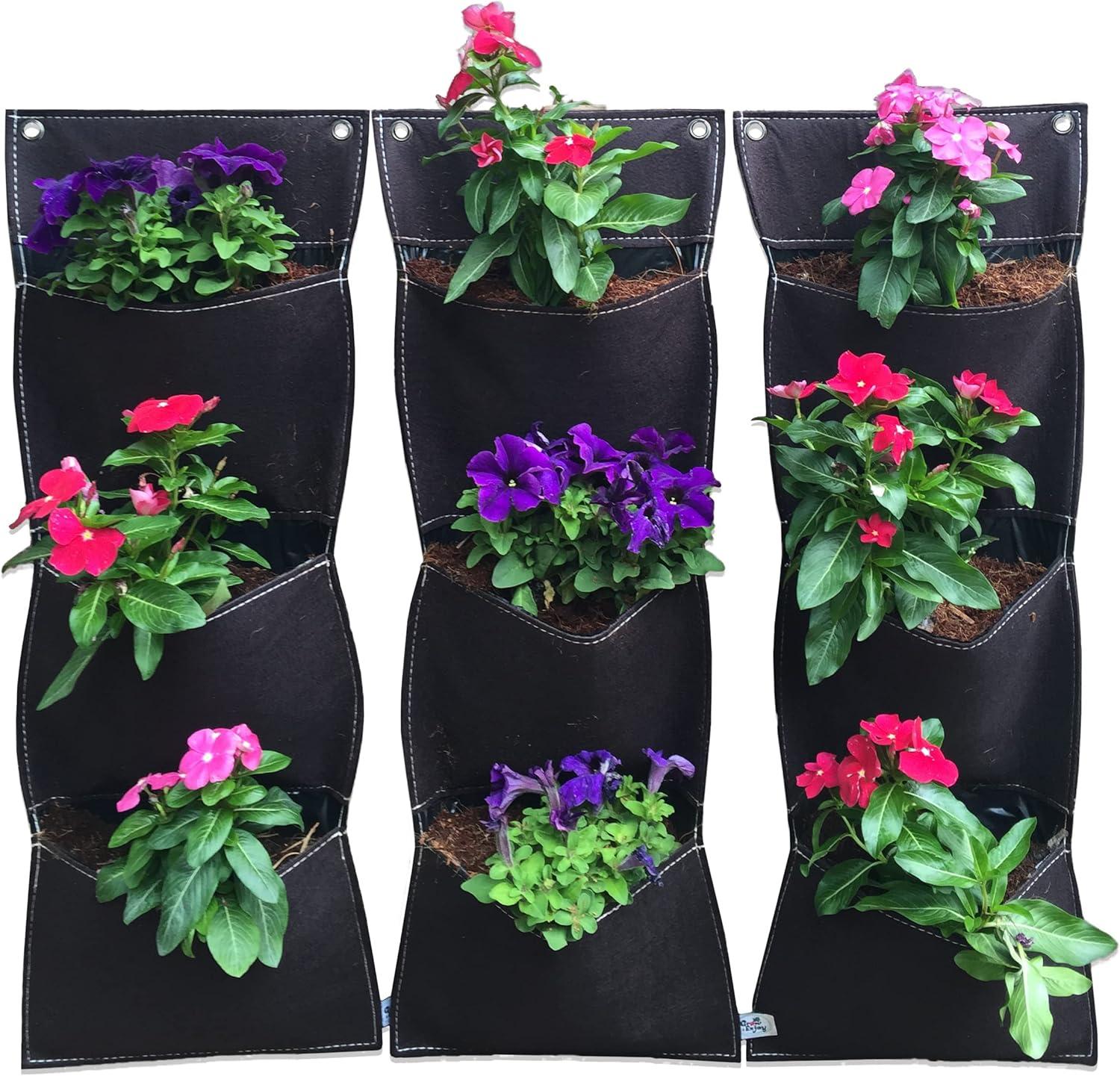 Viagrow Garden Vertical Planter Multi Pocket Wall Mount Living Growing Bag Felt Indoor/Outdoor Herb Pot, 9-Pocket (3x3)