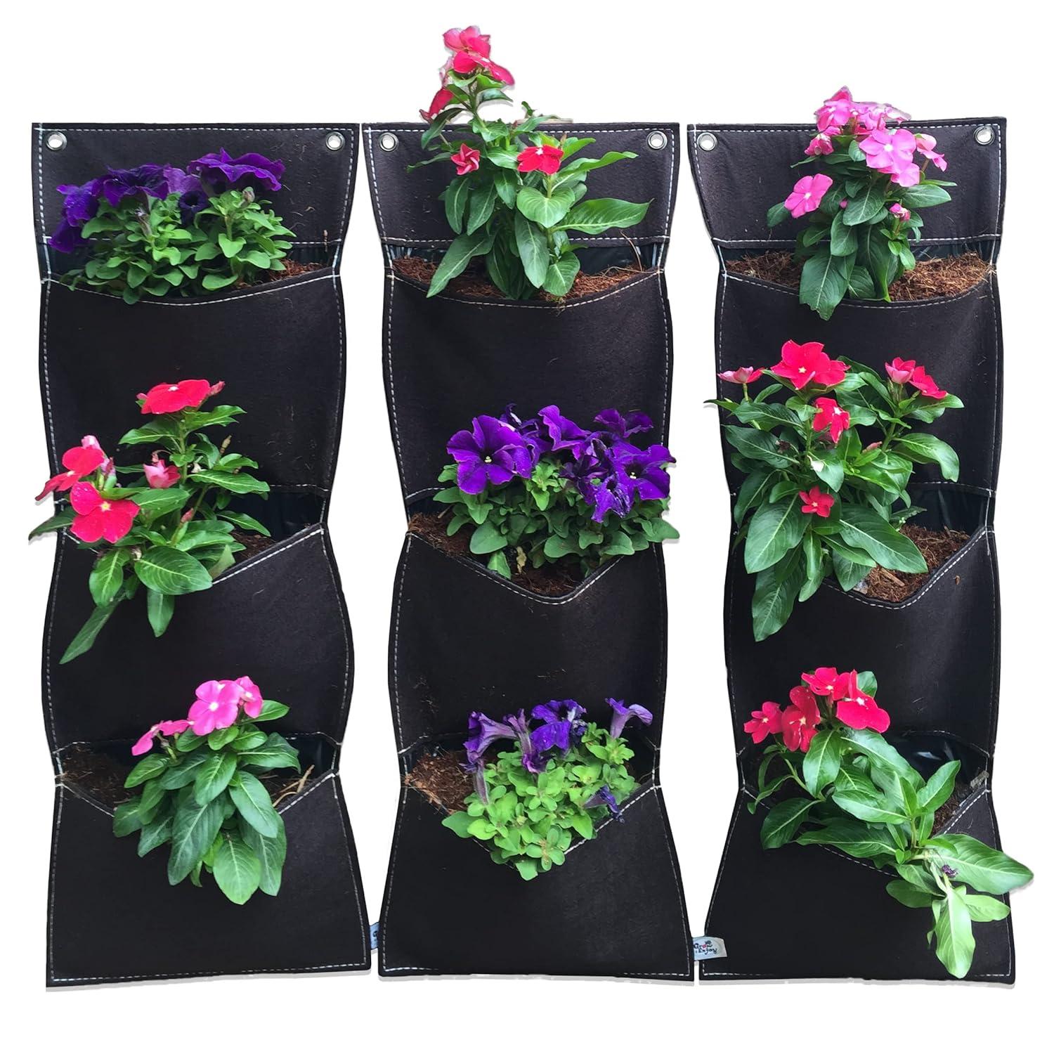 Viagrow Garden Vertical Planter Multi Pocket Wall Mount Living Growing Bag Felt Indoor/Outdoor Herb Pot, 9-Pocket (3x3)